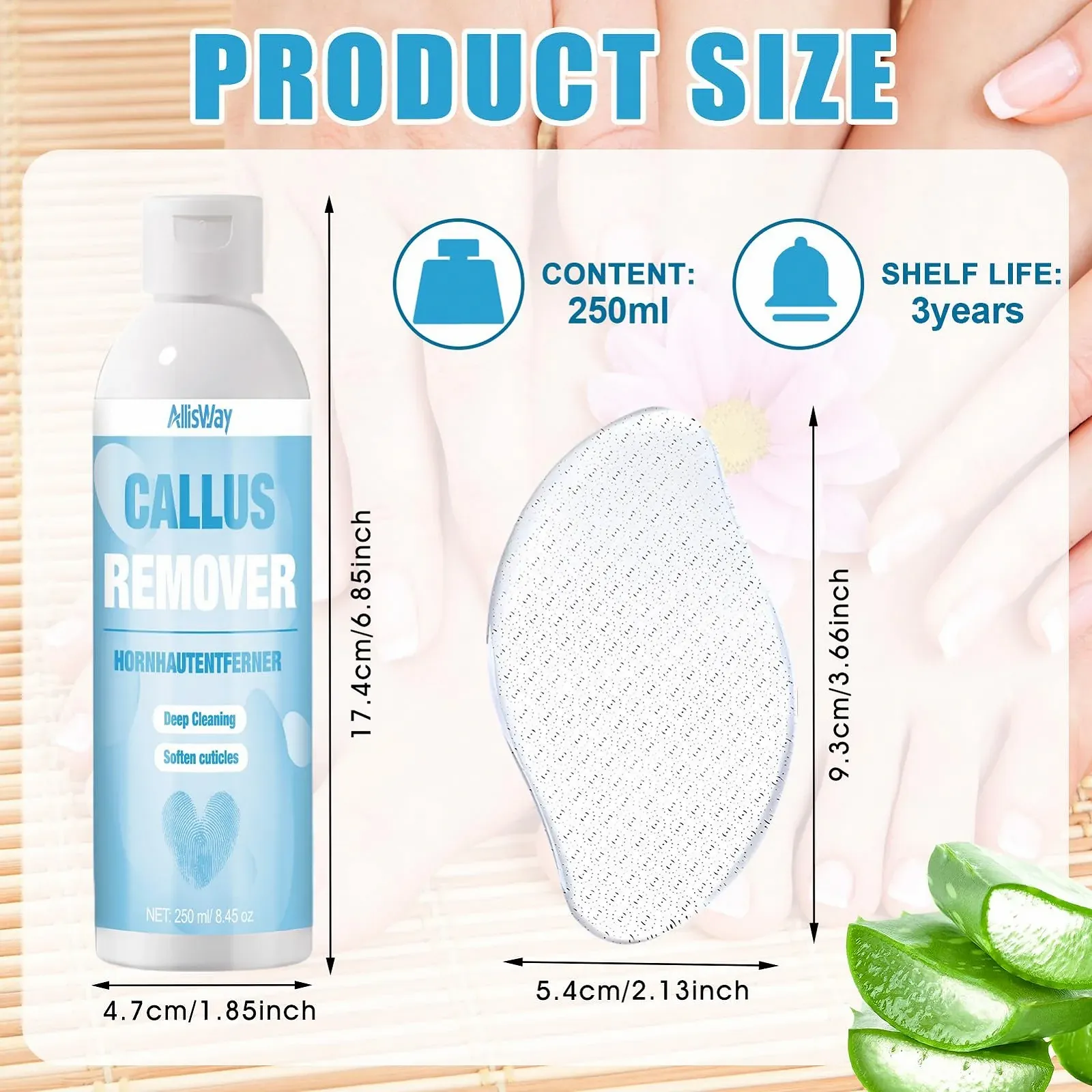 Набор для ухода за ногами со средством для удаления мозолей, скрабом и стеклянной пилкой 250 мл, фото №7