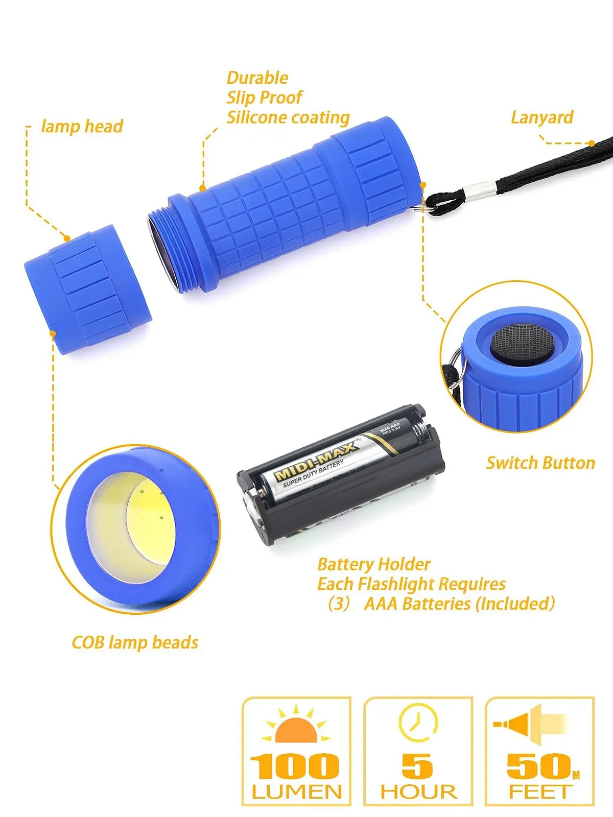 Міні Ліхтар LED Набір з 4, COB LED Ліхтарик, Маленький Портативний з Кільцем для Ключів для Кемпінгу, Відкритого Повітря, Термінових Справ, Барбекю Різні Кольори, фото №5