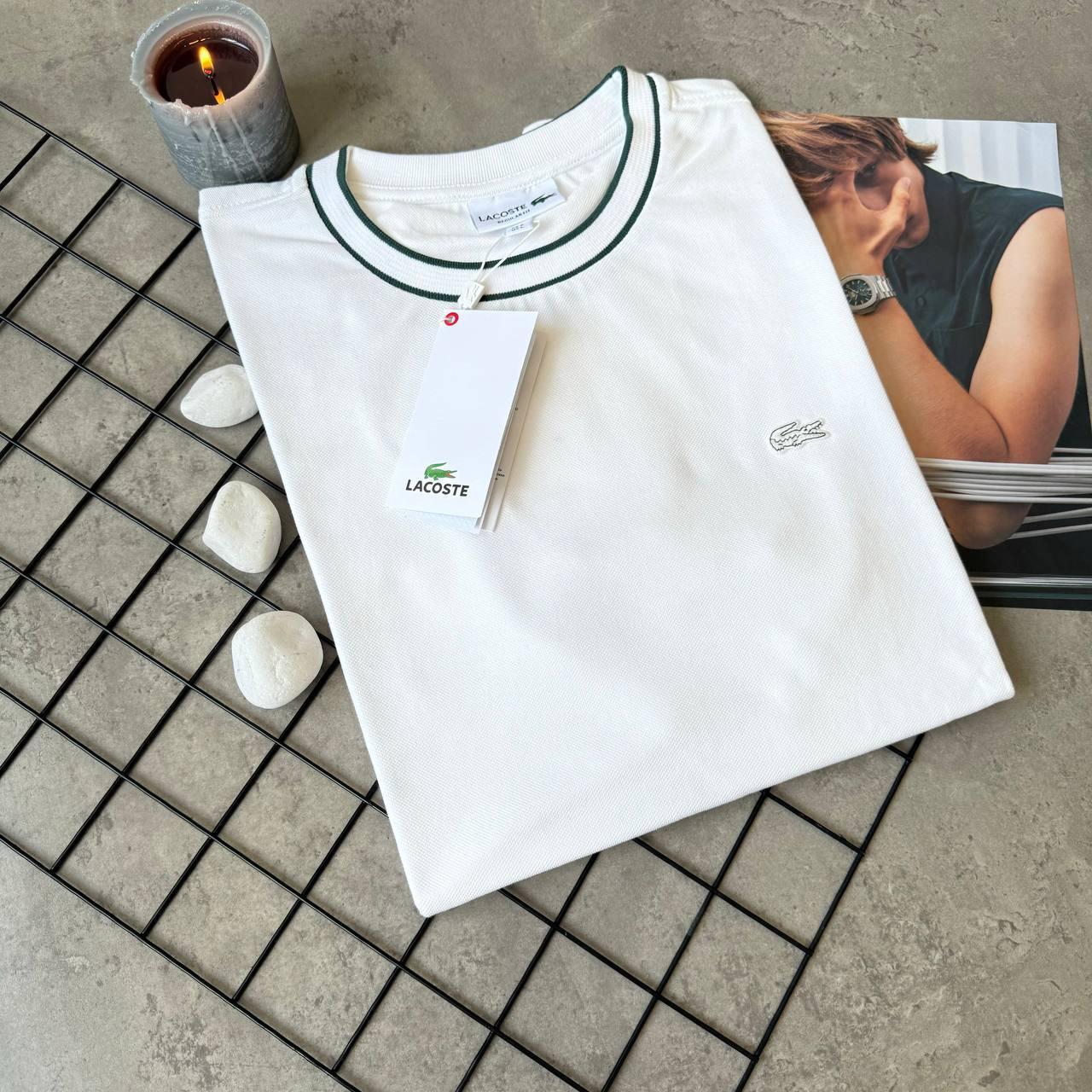 Мужская футболка белая Lacoste брендовая Лакосте с крокодилом Стильная для мужчины, фото №1