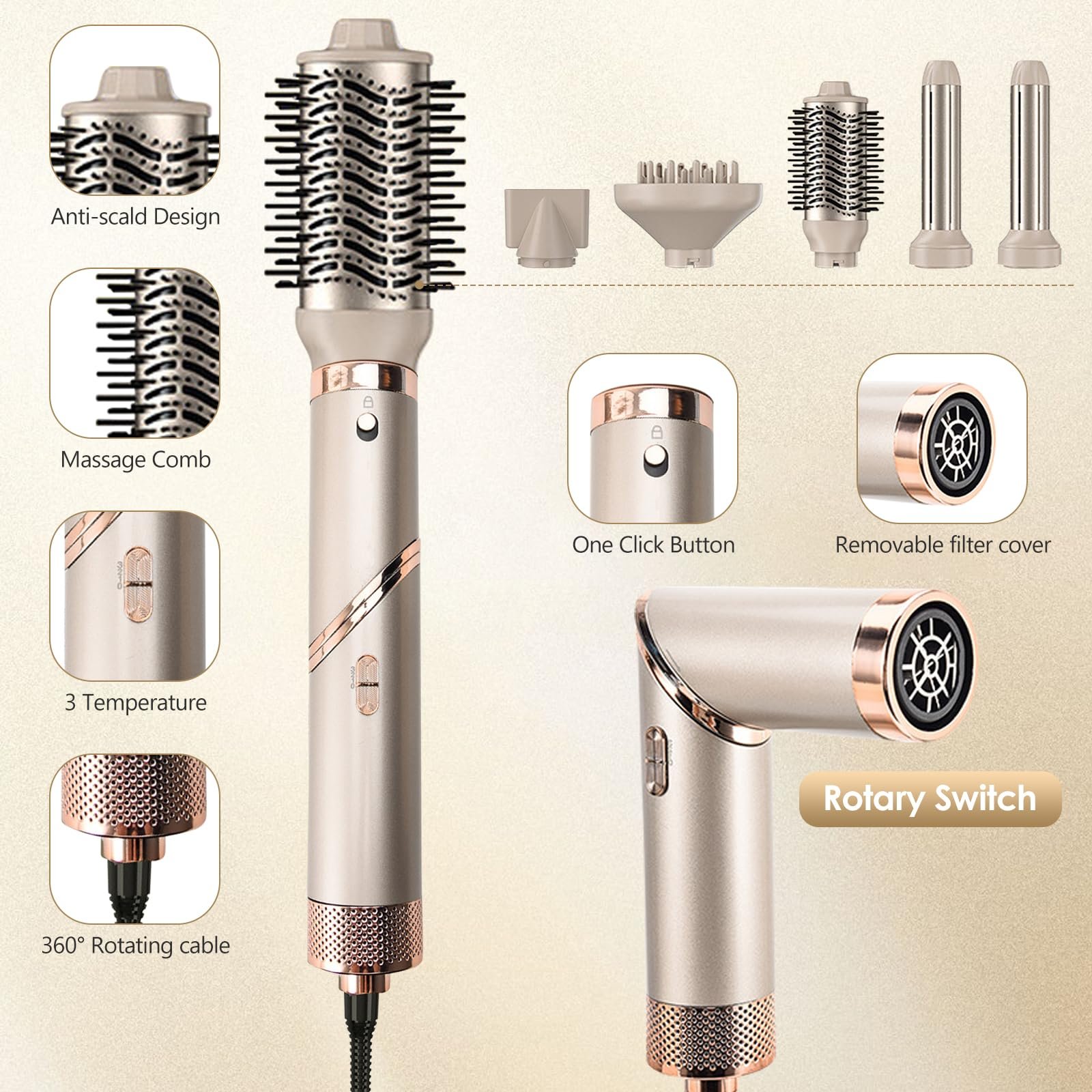 Фен-щетка 5-в-1 Anluomania Airstyler 1000 Вт 110,000 RPM с ионизацией, фото №6