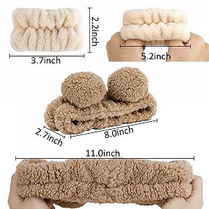 Повязка на голову для спа процедур, для косметики, плюшевая с медвежьими ушками для умывания лица, коричневая synthetic.ua - Фото 1