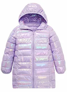Куртка ALISISTER Зимняя Куртка для девочек с капюшоном, длинный рукав, блестящая куртка-пуховик с карманами для возраста 5-12 лет - Фото 1