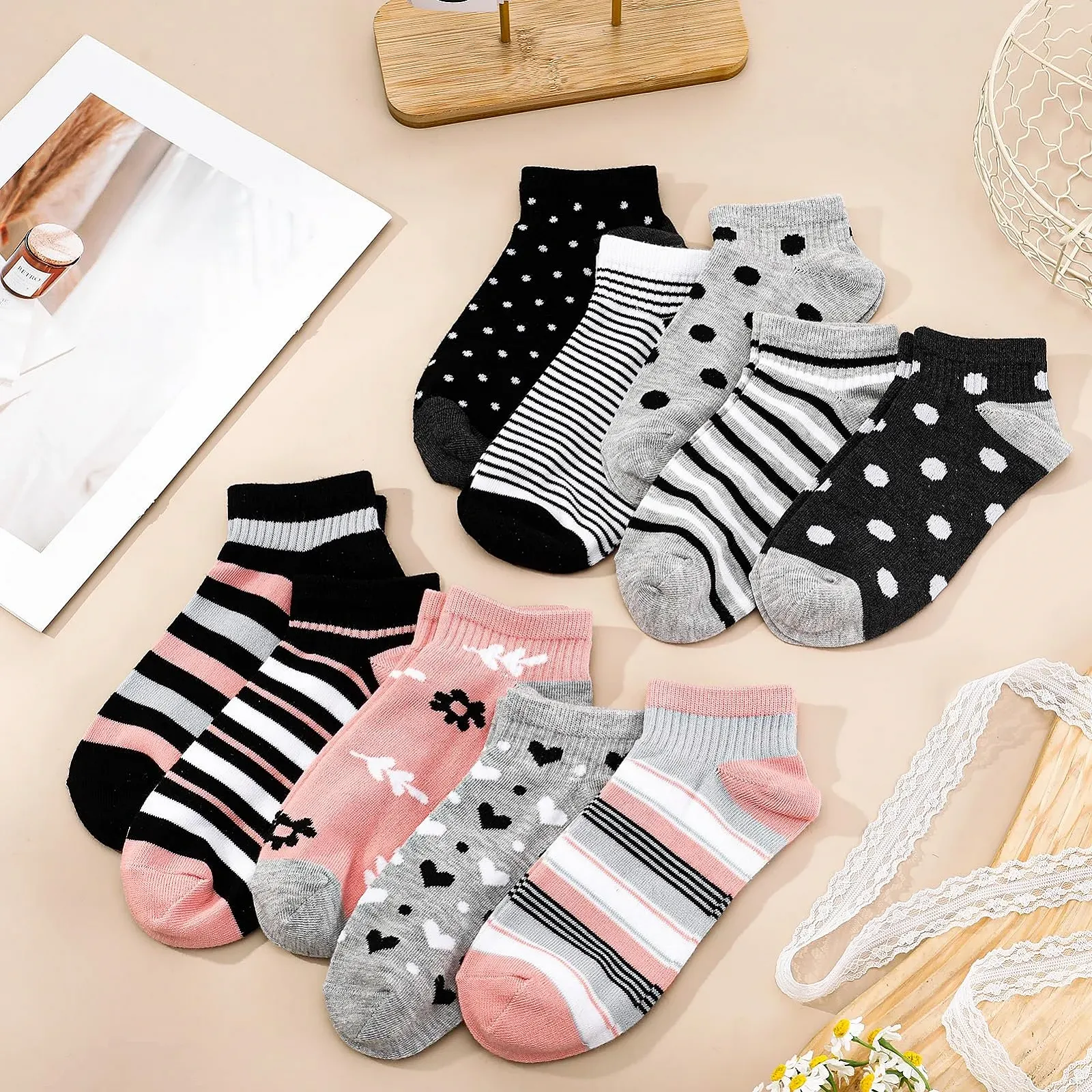 Носки короткие 10 пар для девочек и женщин 36-42 Спортивные носки Хлопковые носки Короткие носки для женщин Разноцветные спортивные носки, фото №4 Носки короткие 10 пар для девочек и женщин 36-42 Спортивные носки Хлопковые носки Короткие носки для женщин Разноцветные спортивные носки, фото №4