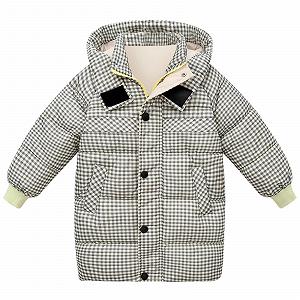 Пуховик Ybing Клетчатый Для девочки Средней длины Толстый Теплый Зимнее пальто Повседневная Куртка с капюшоном На молнии Зимняя куртка Унисекс Пальто с капюшоном Куртка для активного отдыха - Фото 1