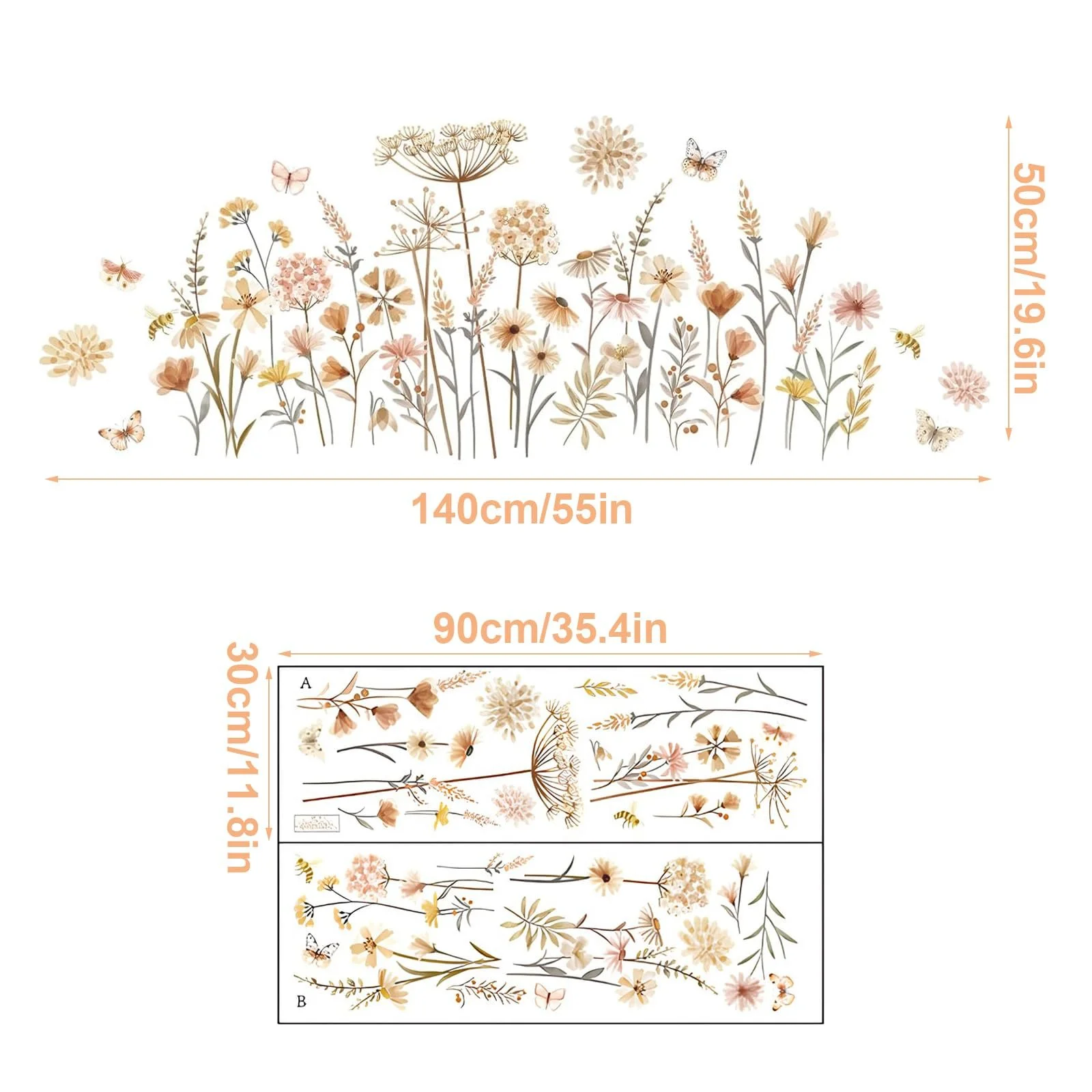 Наклейка на стіну Кульбаби Метелики Квіти Бохо, фото №2