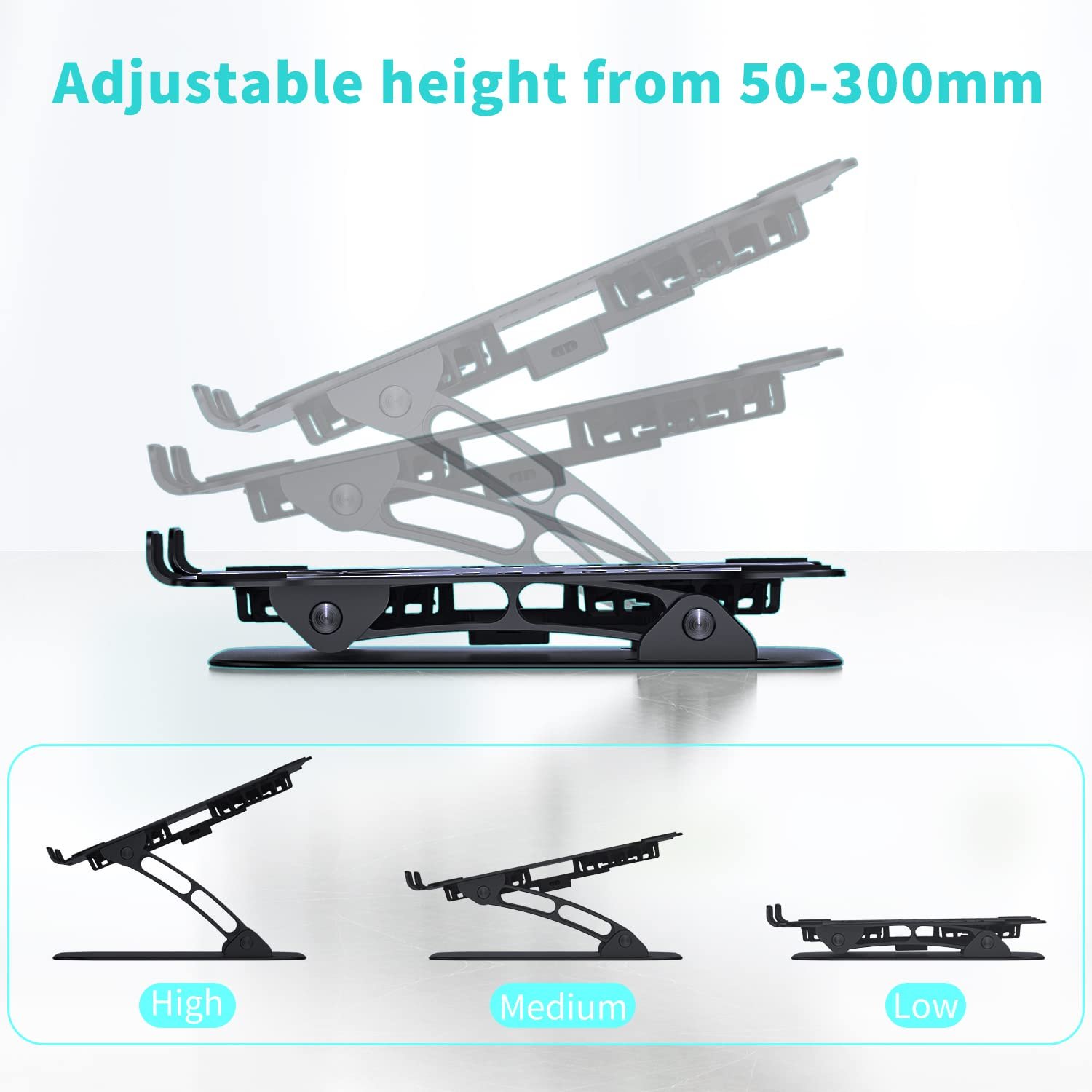 Підставка для ноутбука з регулюванням висоти та RGB вентилятором, складана, з алюмінієвого сплаву, вентильована, ергономічна, сумісна з усіма MacBook, ноутбуками 10-17 дюймів, фото №6