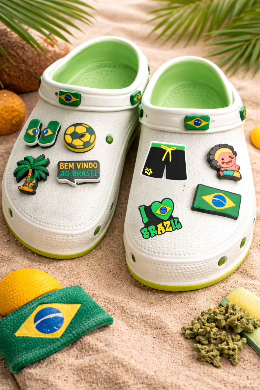 Джибитсы Бразилия Футбол набор 8 шт Jibbitz Brazil украшения для крокс аксессуары для Crocs украшения на кроксы декор для обуви подарок футболисту, фото №1