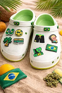Джибитсы Бразилия Футбол набор 8 шт Jibbitz Brazil украшения для крокс аксессуары для Crocs украшения на кроксы декор для обуви подарок футболисту - Фото 1