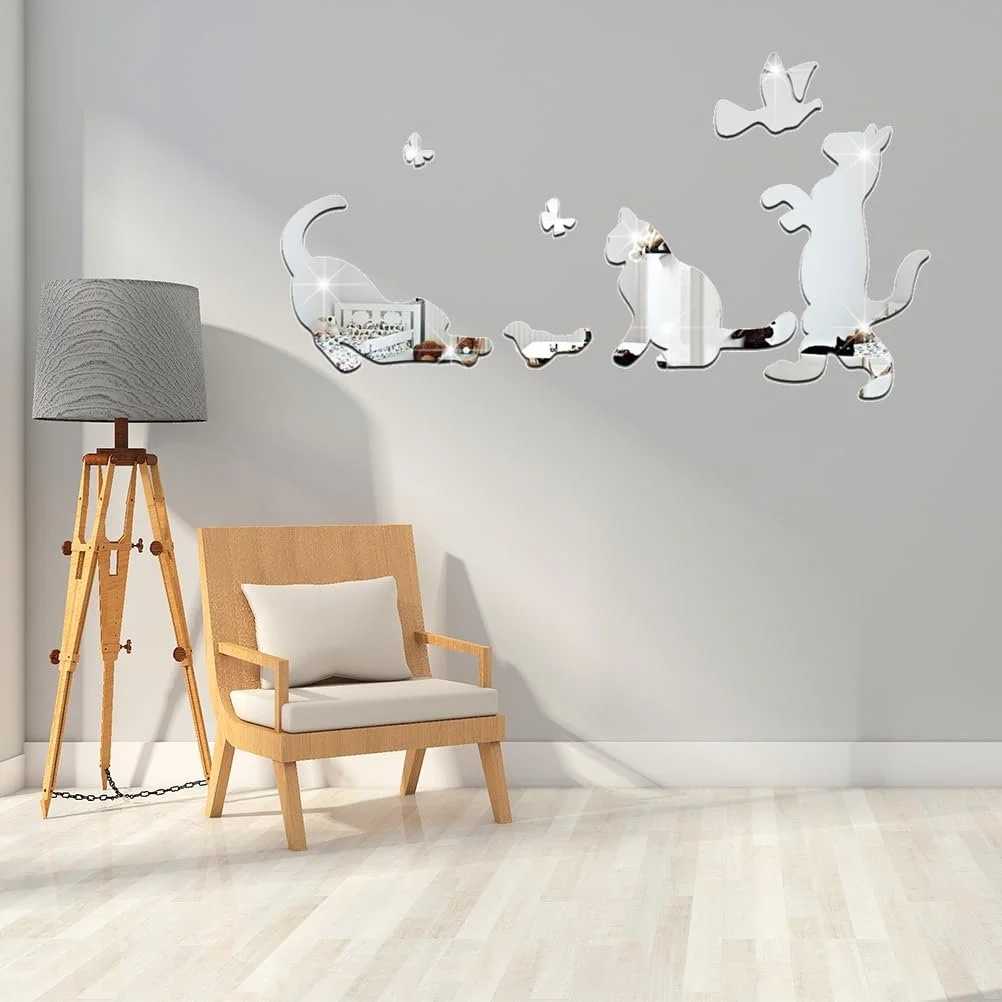 Наклейка на стіну Vosarea Mirror Cat акрилова срібляста, фото №3 Наклейка на стіну Vosarea Mirror Cat акрилова срібляста, фото №3