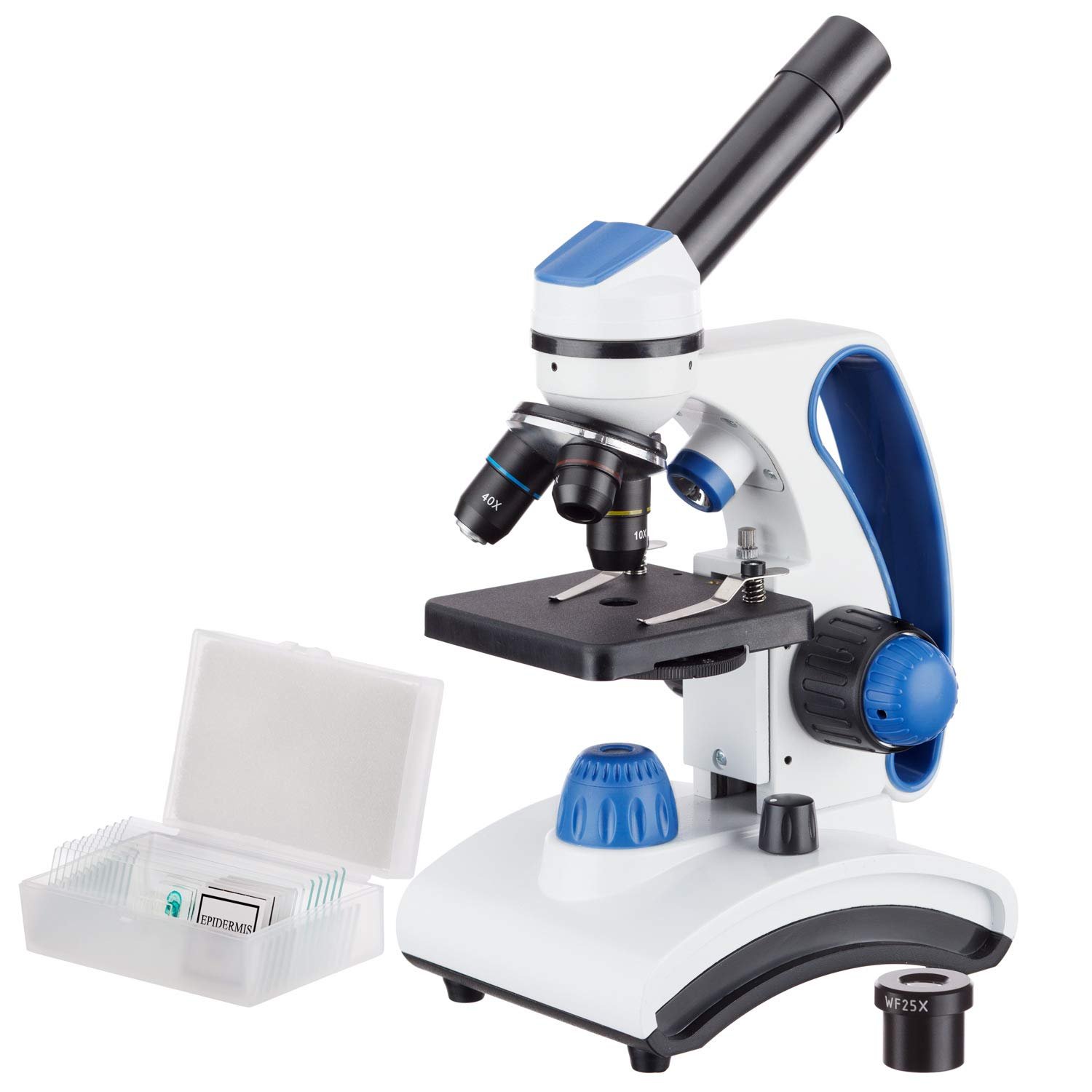 Микроскоп AmScope M162C-2L-PB10 40X-1000X, монокулярный, с двумя источниками света, со стеклянной линзой и металлическим корпусом + слайды, фото №1