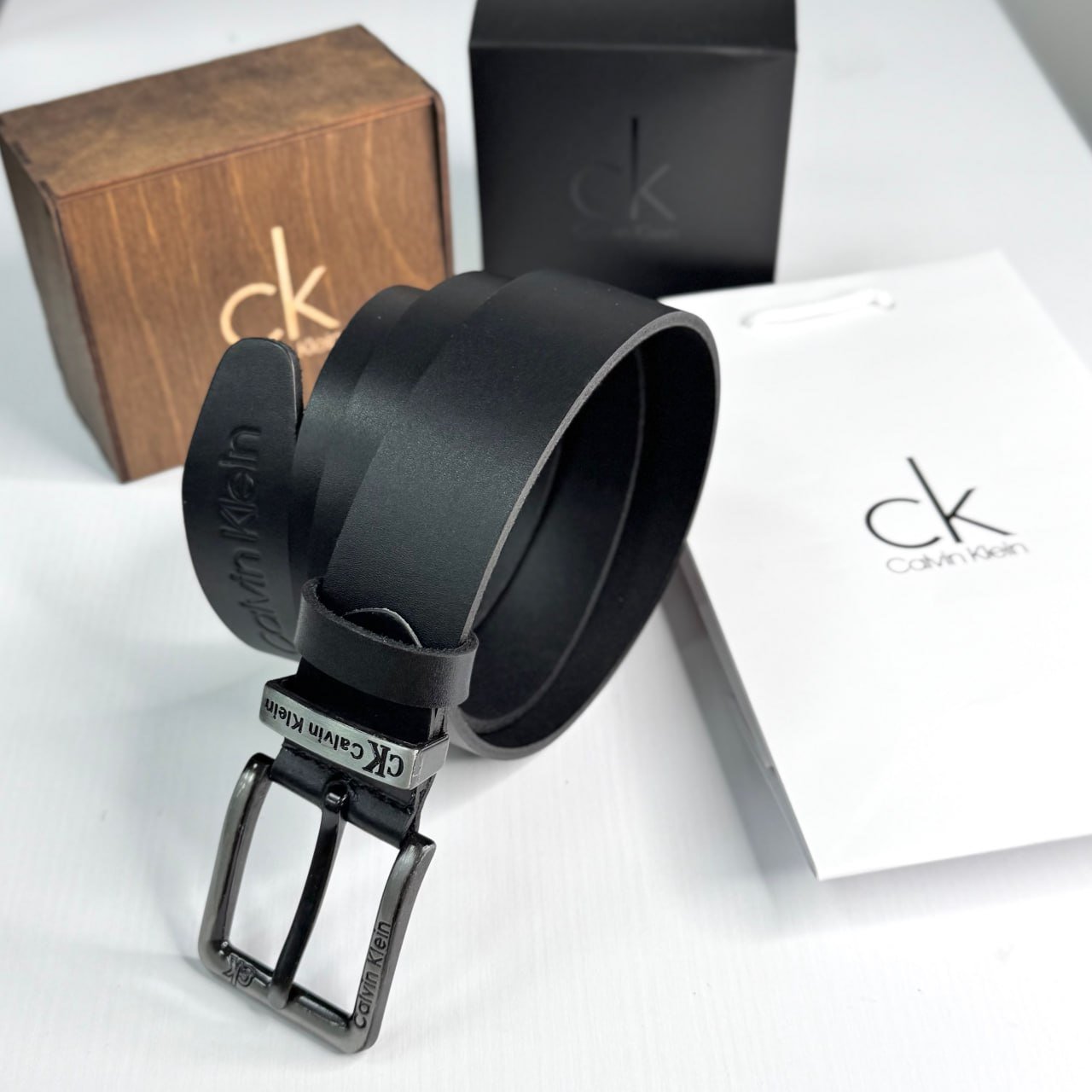 Чоловічий ремінь Calvin Klein чорний шкіряний пояс Келвін Кляйн, фото №2