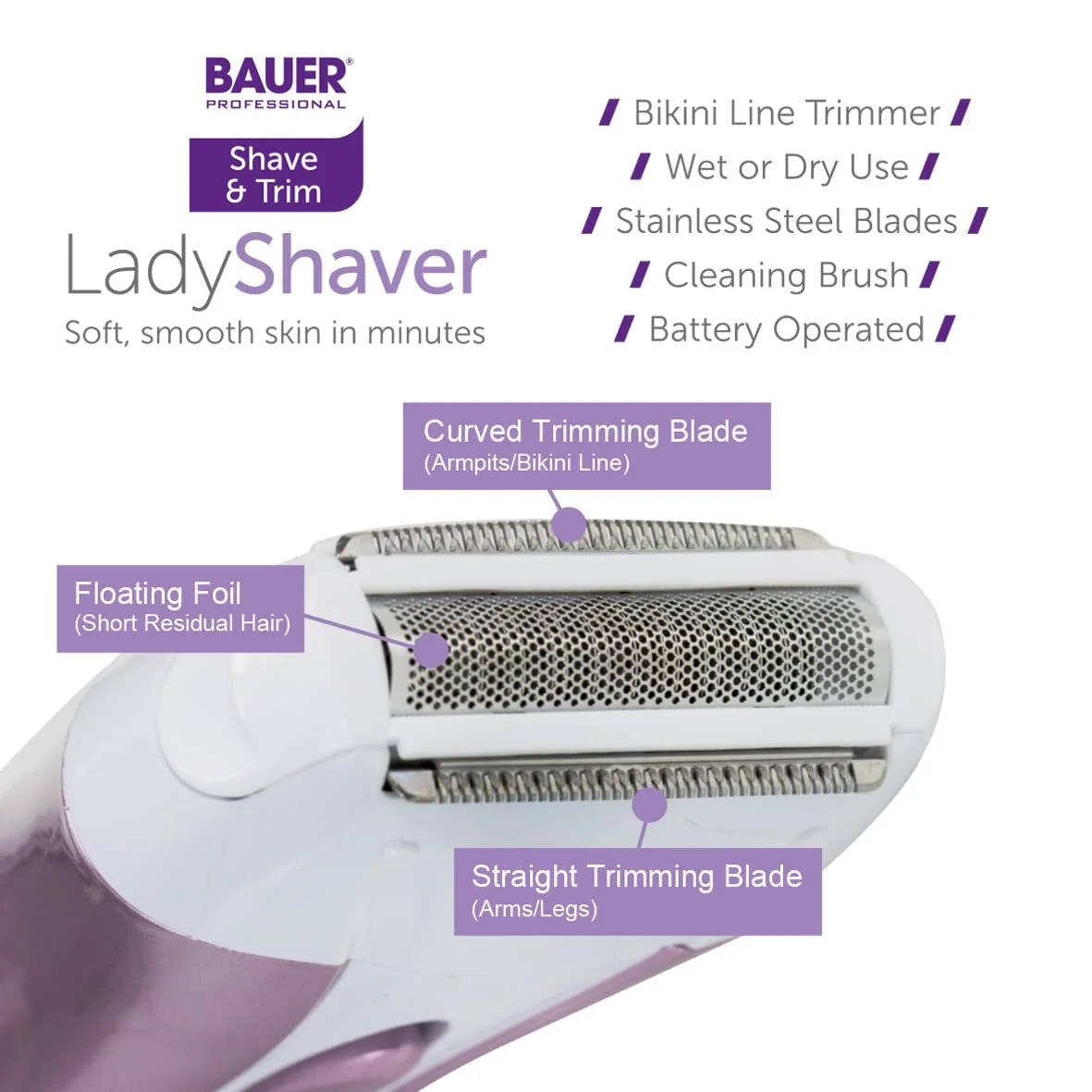 Жіноча електробритва Bauer Soft and Smooth на батарейках White, фото №8
