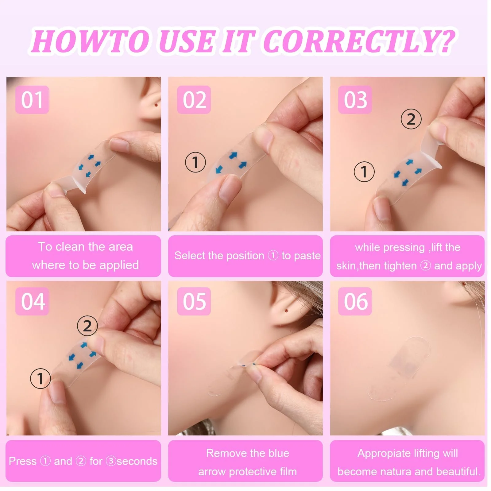 Тейп для обличчя Sibba, 160 шт, невидимі ліфтинг-стрічки, миттєва підтяжка, фото №6 Тейп для обличчя Sibba, 160 шт, невидимі ліфтинг-стрічки, миттєва підтяжка, фото №6