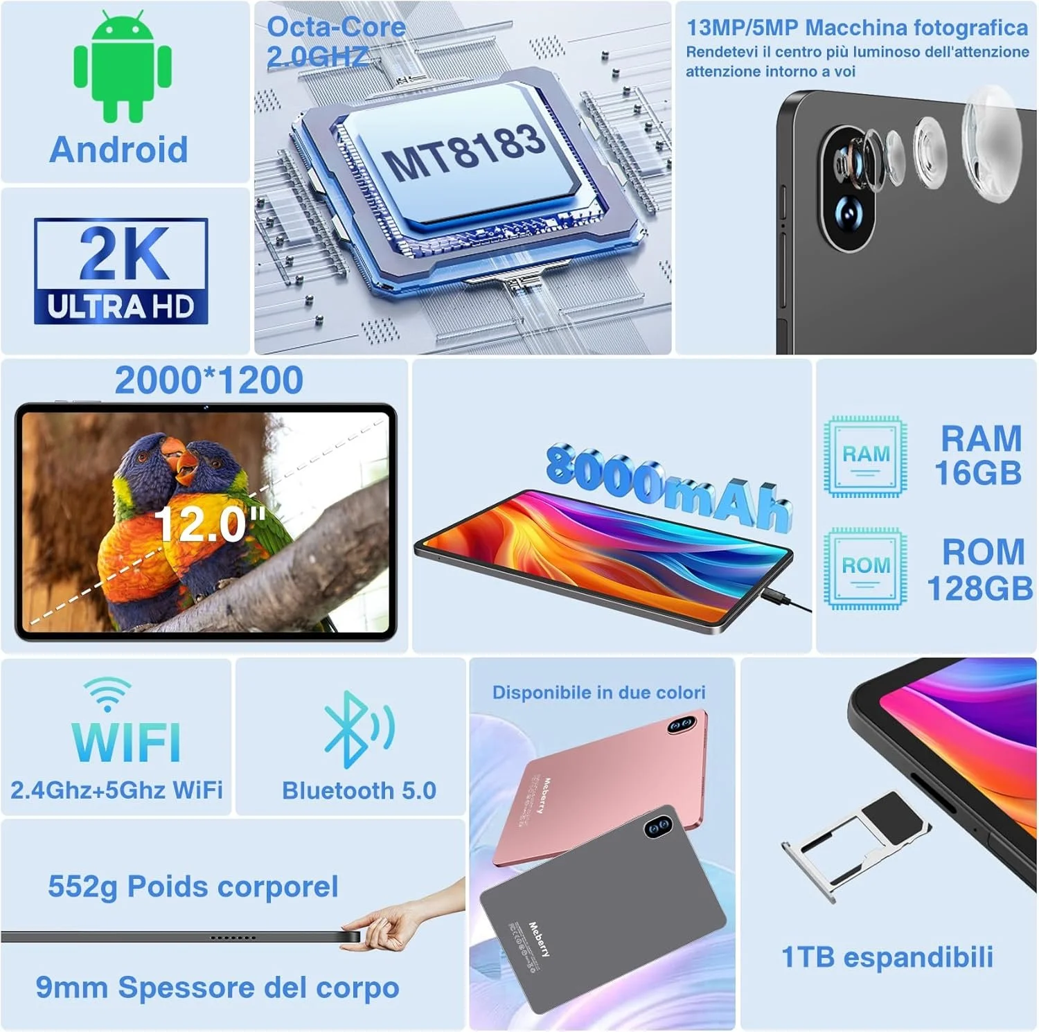 Планшет 12" 2K MEBERRY M8 10+6/128Gb 8 ядер Android 13 8000 mAh Серый, фото №2