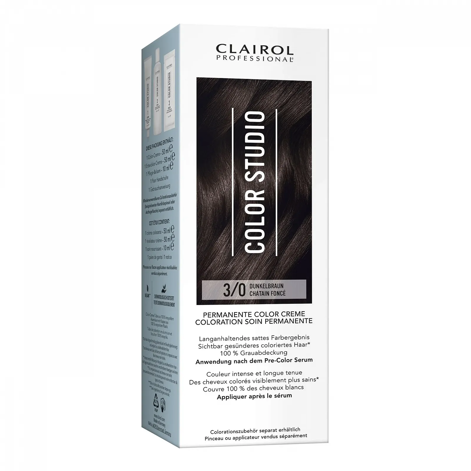 Фарба для волосся Clairol Professional Color Studio Перманентна Темно-коричневий 3/0 (110 мл), фото №1