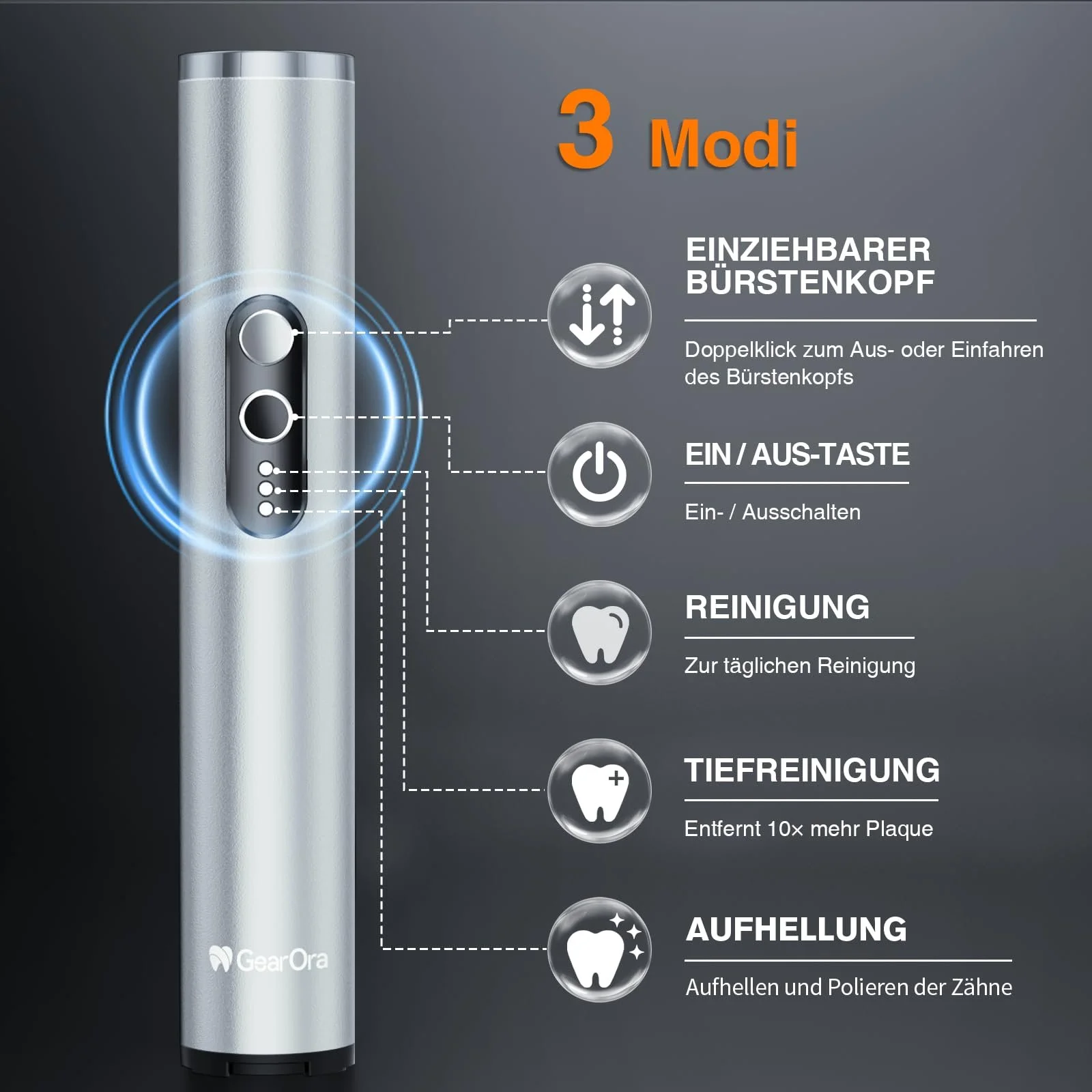 Электрическая зубная щетка GearOra с UVC-стерилизацией антибактериальная Серебристая, фото №4