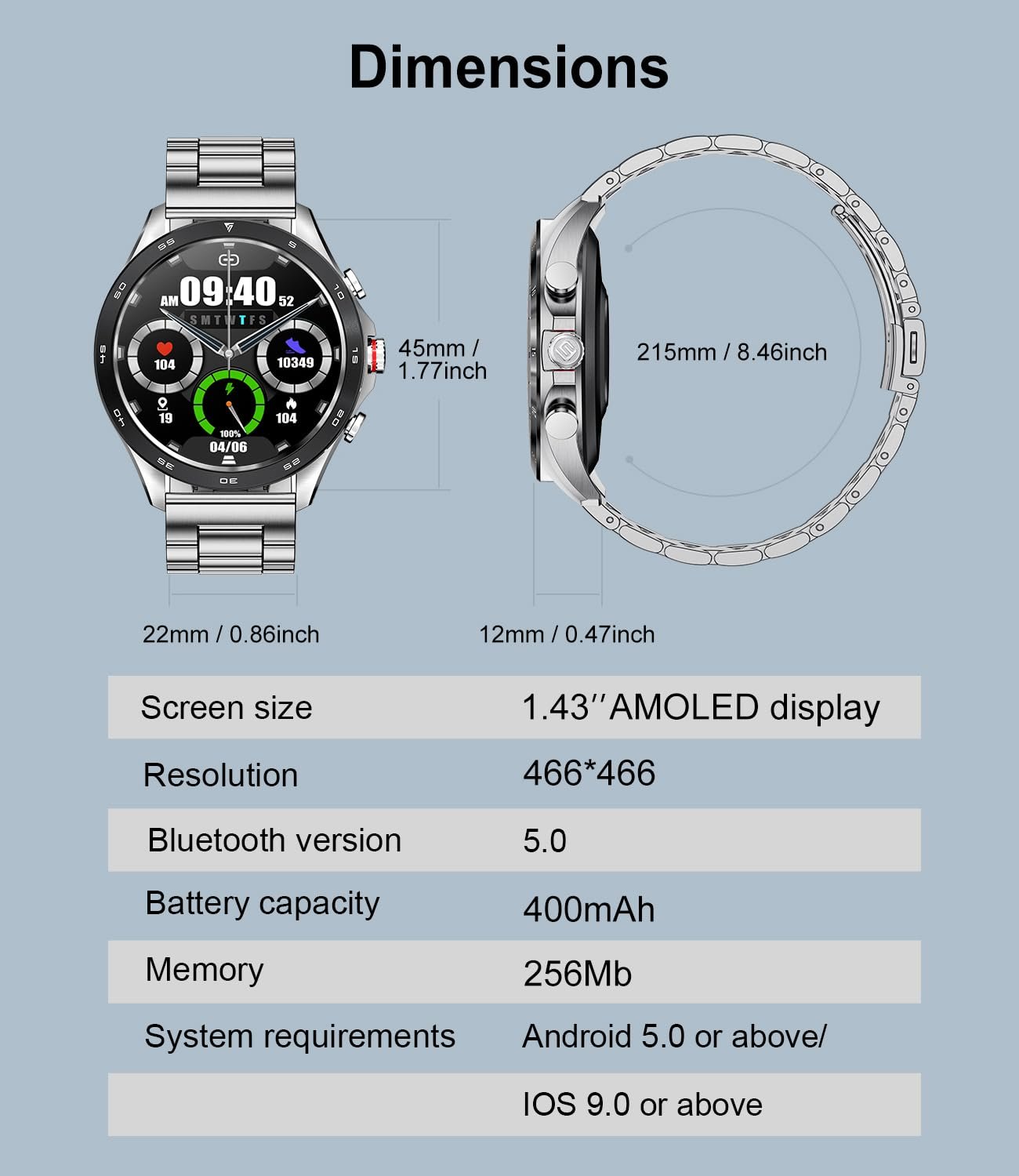 Смарт-часы LIGE 1.43 дюйма AMOLED / 400 мАч, спортивные, монитор сна, сердечного ритма, 100+ спортивных режимов, водонепроницаемые, для Android iOS, фото №7