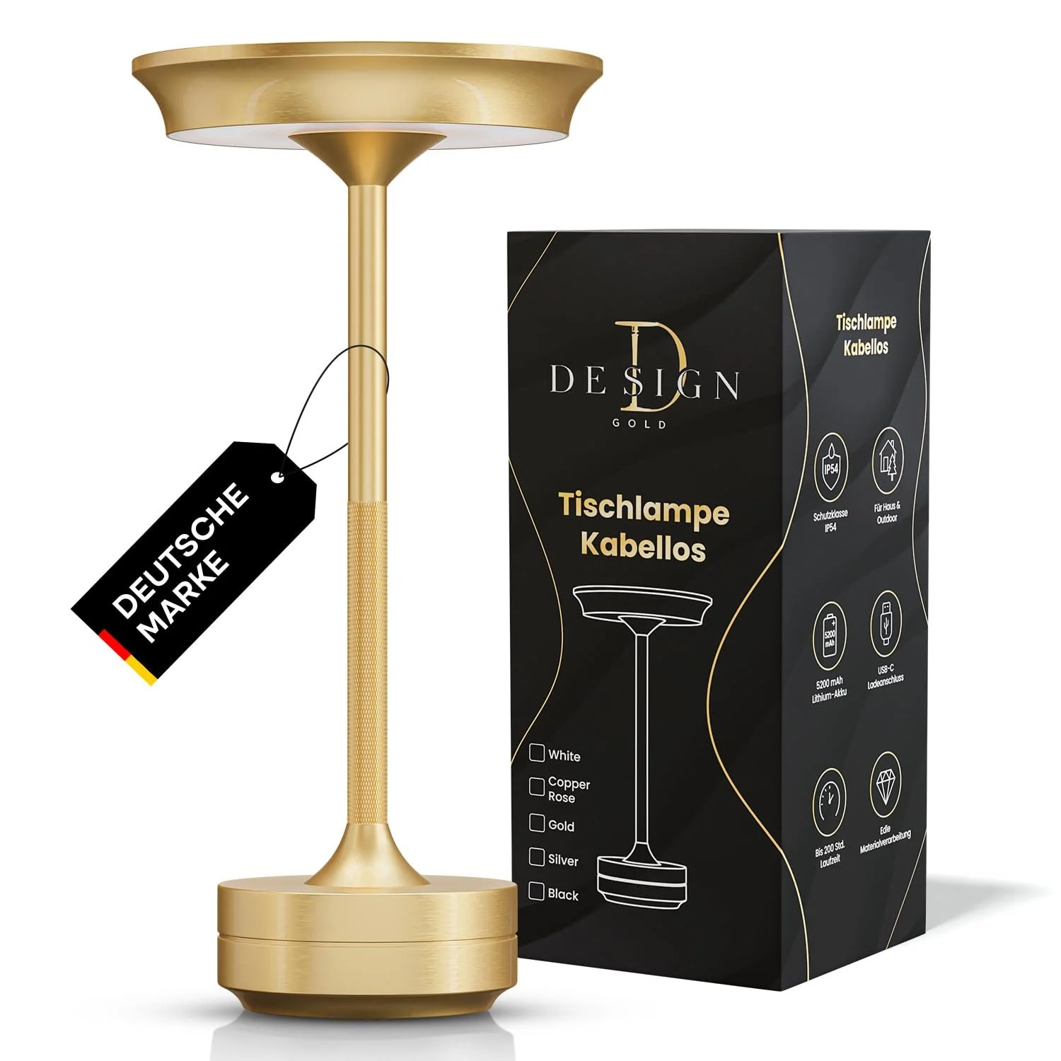 Настольная лампа LED Wireless Battery Dimmable USB-C 3 Light Colours IP54 Indoor and Outdoor Золотистая, фото №1