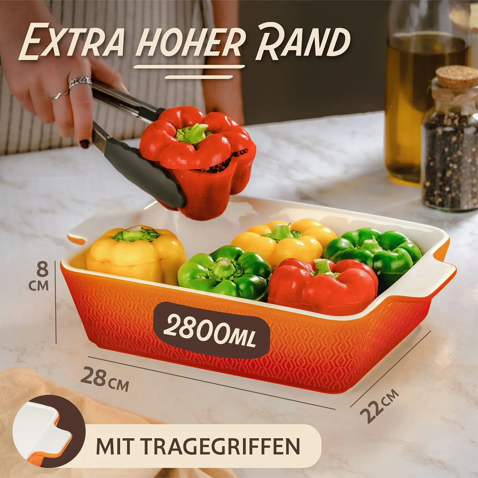 Форма для запекания Praknu керамическая 28 х 22 х 8 см Orange Red, фото №4