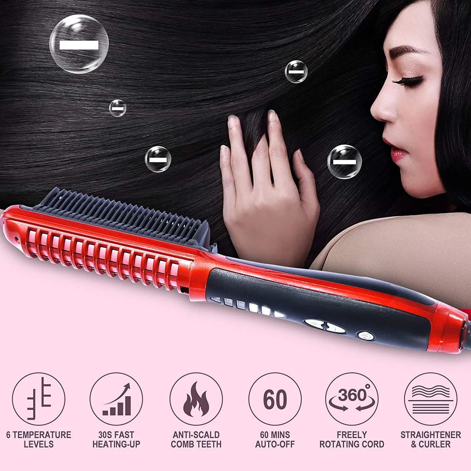 Щетка-выпрямитель Minidiva Fast Heating Anti-scald Белый Красный, фото №4