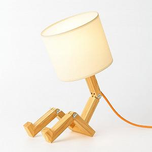 Настільна лампа BarcelonaLED Nordic Wood Robot Doll White Fabric Lampshade E27 - Фото 1