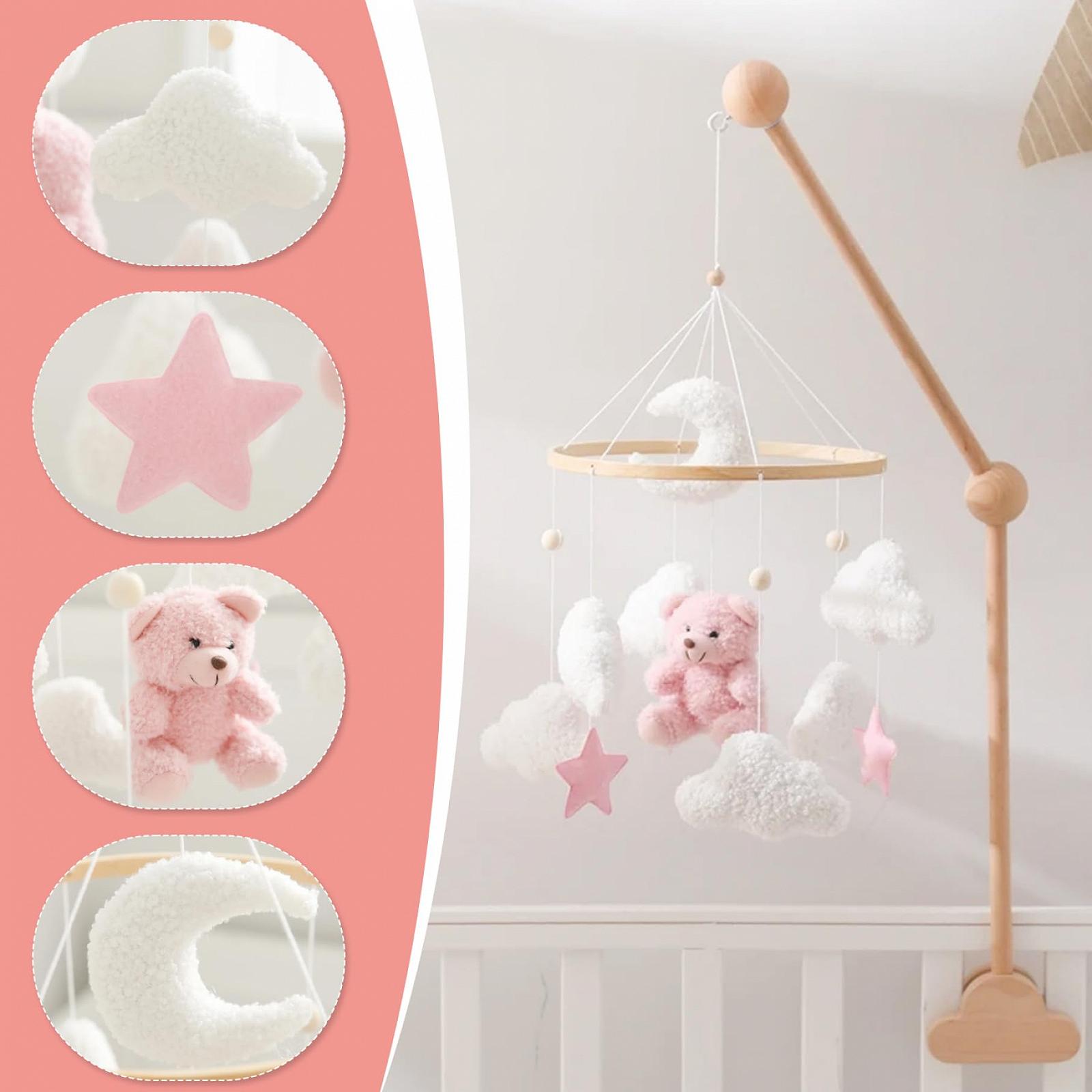 Мобиль Rainbow Nursery Decor Crib 17.7 x 9 дюймов Cute Bear Teddy Velvet для детских кроваток вращающийся на 360° для детской комнаты, фото №5