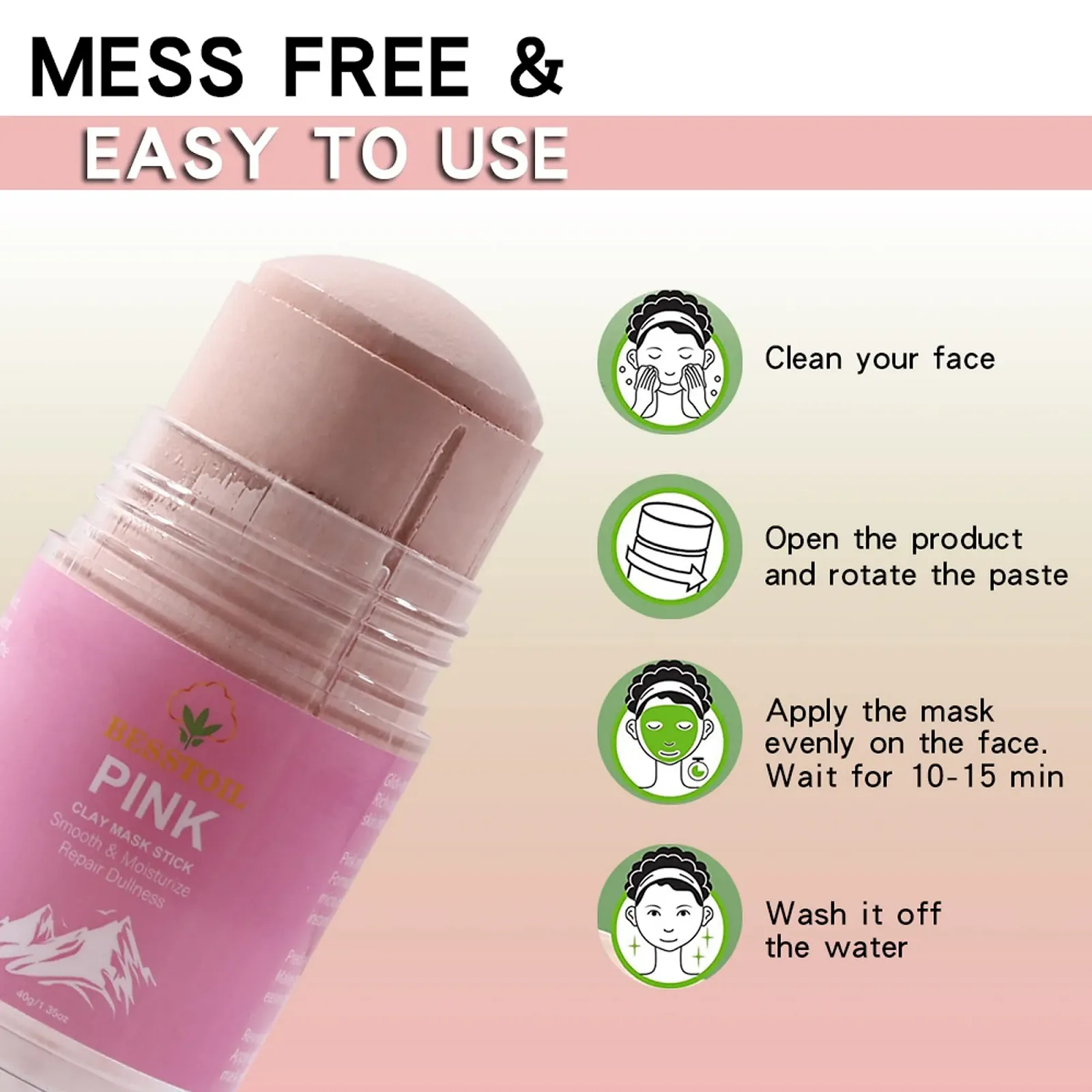 Маска-стик Глина Rose для удаления черных точек, глубокого очищения пор, контроля жирности с экстрактом зеленого чая, фото №4