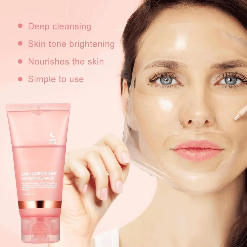 Ночная маска для лица Collagen, ночная маска для лица, маска-пленка с коллагеном, коллагеновая маска для лица, для обновления и омоложения кожи, 75 мл, фото №2