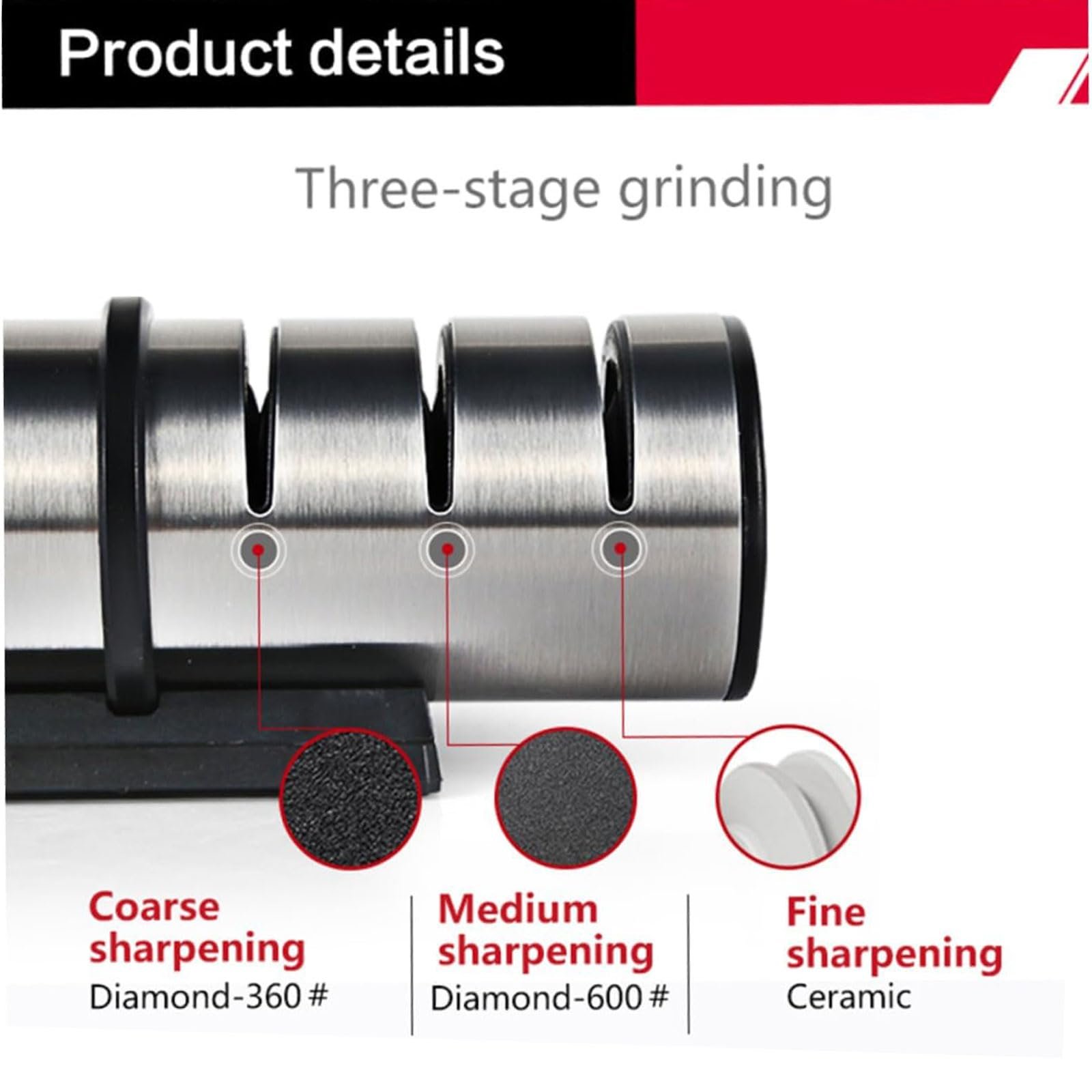 Точилка для ножів esmen 3-ступенева з нержавіючої сталі універсальна, фото №4 Точилка для ножів esmen 3-ступенева з нержавіючої сталі універсальна, фото №4