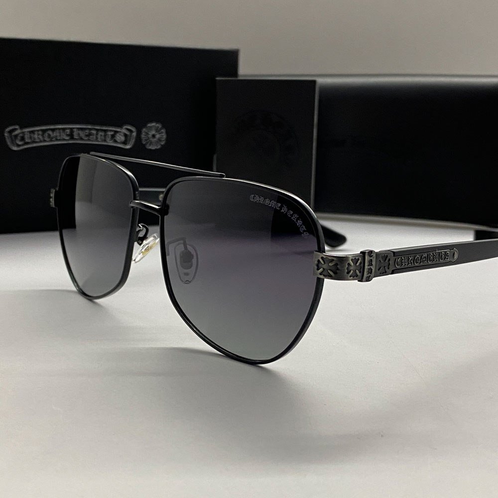 Мужские солнцезащитные очки черные Chrome Hearts Polarized, фото №4