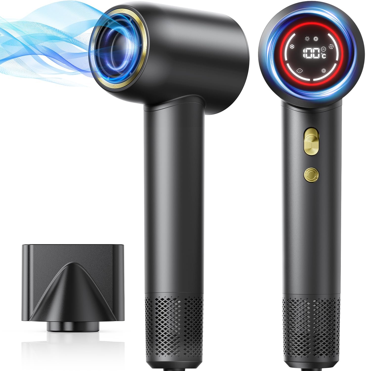 Фен GLAM Ion 1600 Вт, тихий фен для быстрой сушки волос с концентратором, бесщеточный двигатель 110 000 об/мин, 4 режима нагрева и 2 скорости с 200 миллионами ионов, фото №1