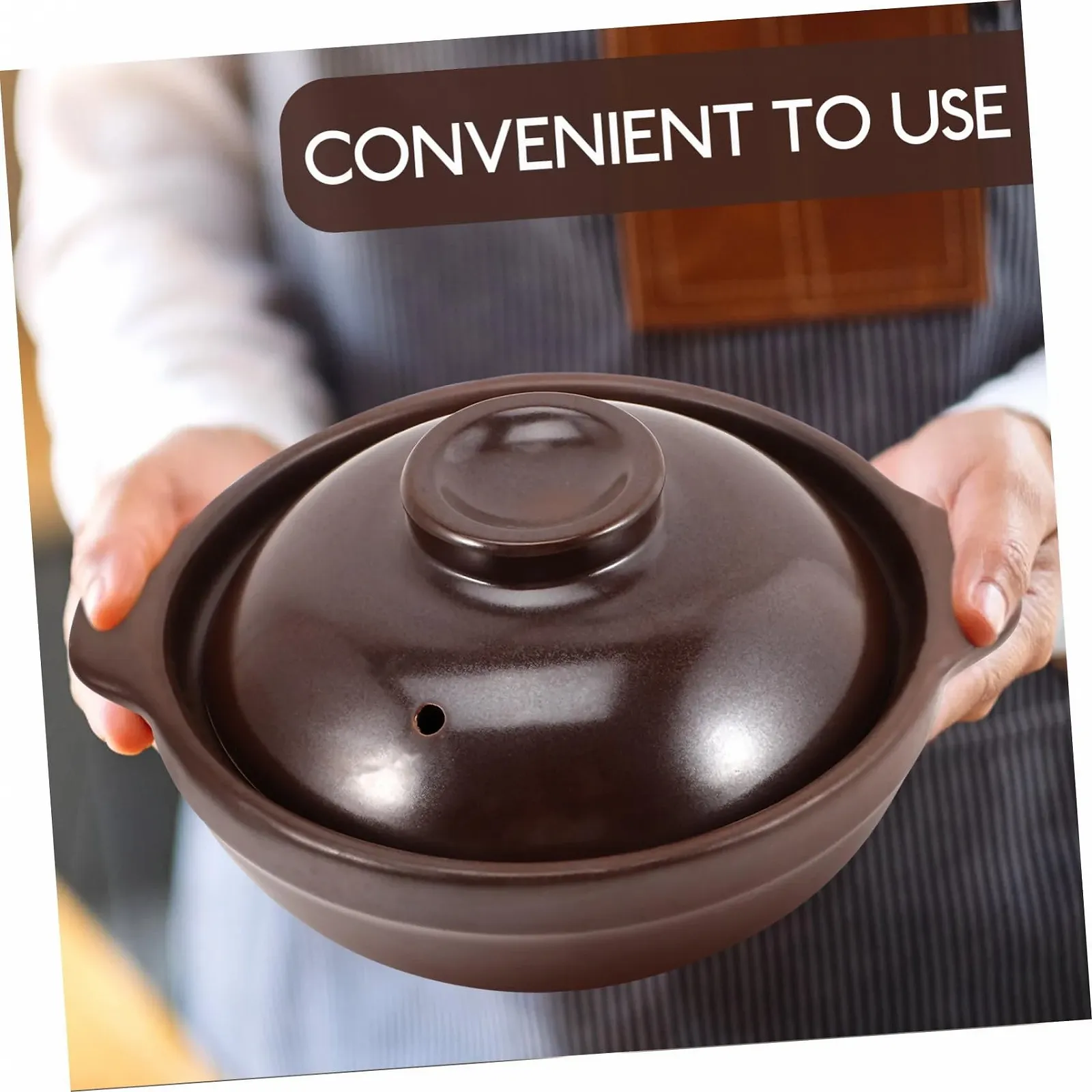 Кастрюля для тушения керамическая с крышкой антипригарная маленькая коричневая, фото №6
