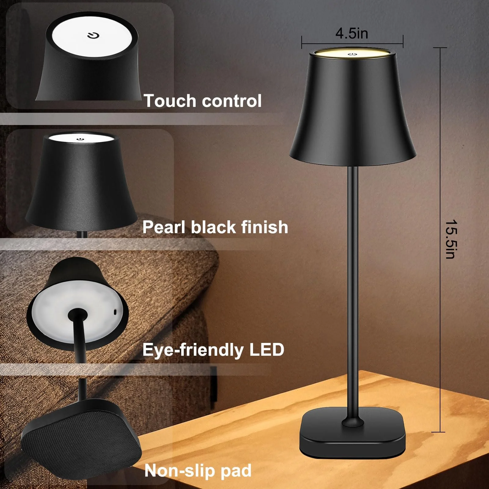 Настільна лампа LED Wireless Battery 5400 mAh Чорна, фото №5