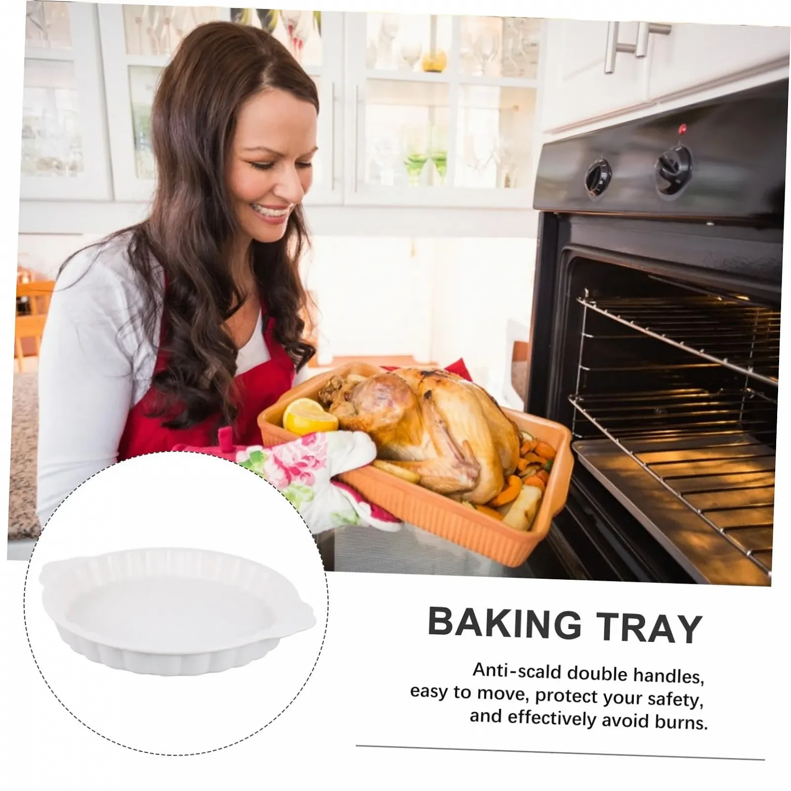 Керамическая форма для запекания Круглая с ручками Термостойкая Белая, фото №7 Керамическая форма для запекания Круглая с ручками Термостойкая Белая, фото №7