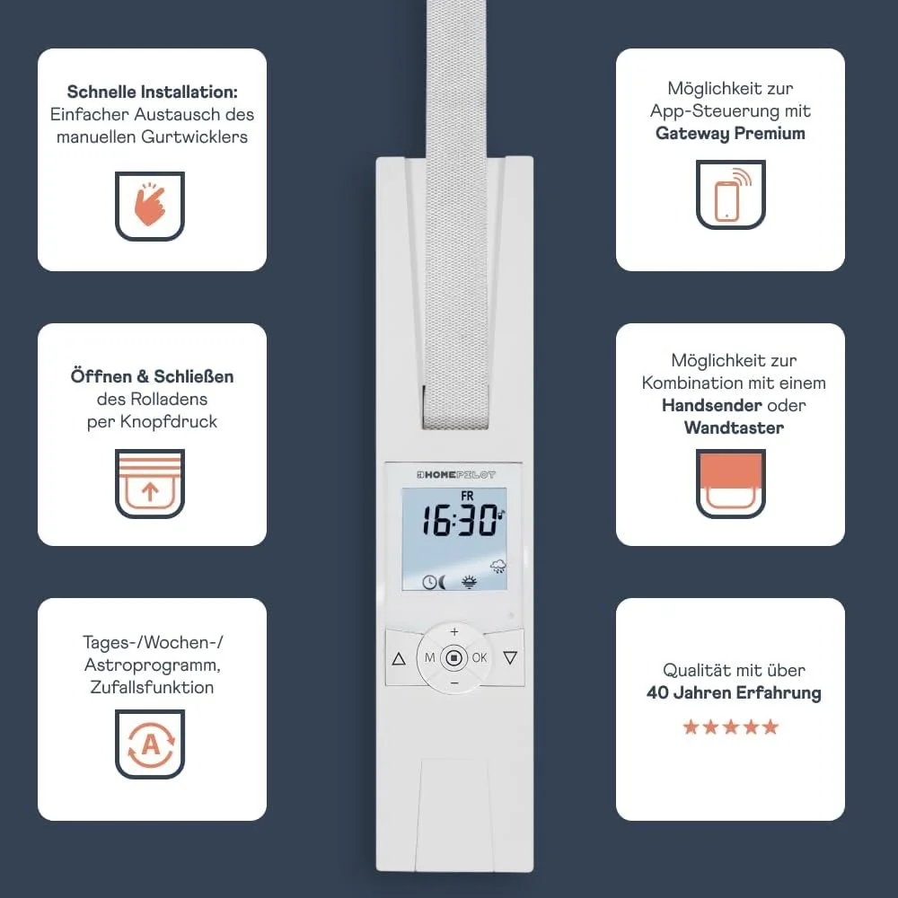 Намотувач стрічки для ролетів RolloTron Home Pilot / 45кг / 6 кв. м / Дисплей / Білий, фото №4 Намотувач стрічки для ролетів RolloTron Home Pilot / 45кг / 6 кв. м / Дисплей / Білий, фото №4