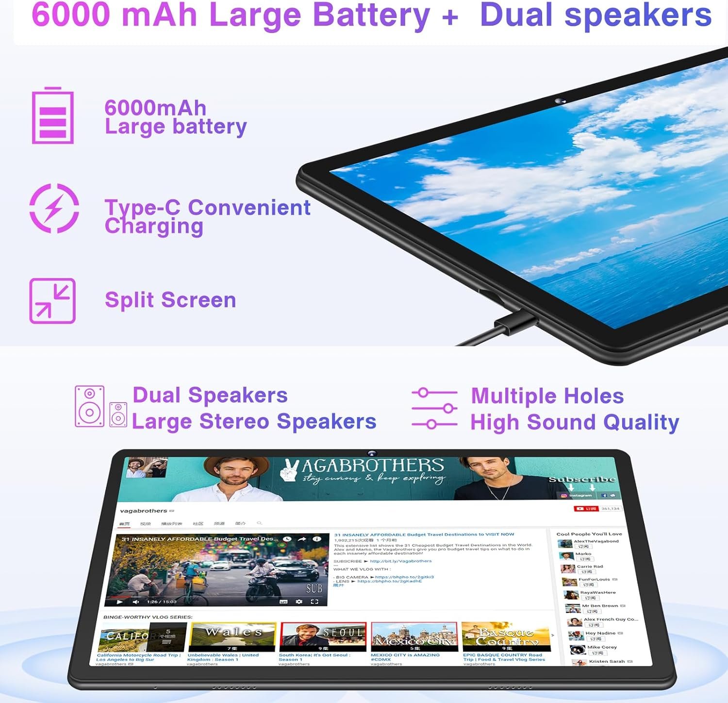 Планшет 10.1" ZIOVO Z138 6+14/128Gb 8 ядер Android 14 6000 mAh Черный, фото №4