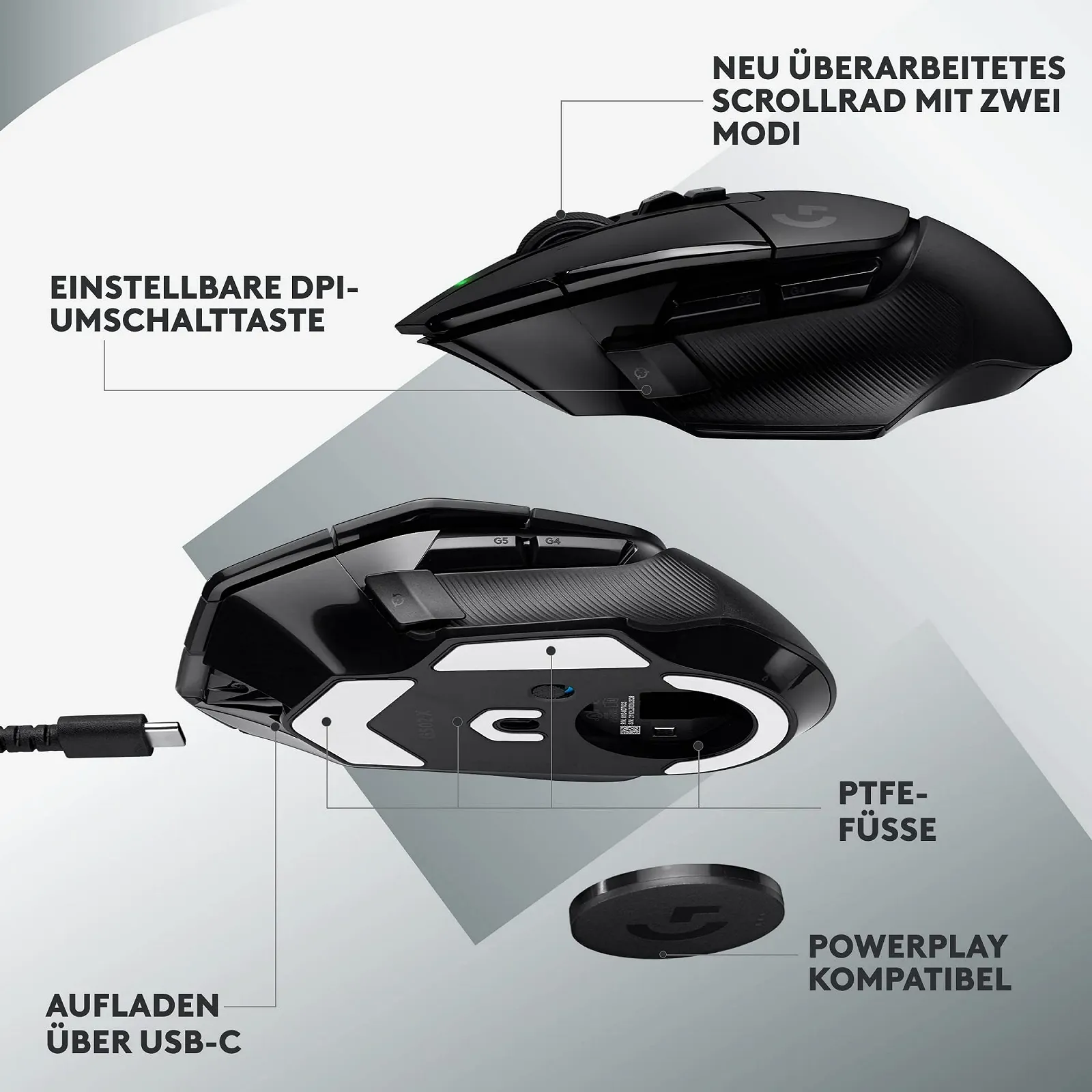 Миша Logitech G 502 X Lightspeed Wireless Gaming, оптична, перемикачі Optical Mechanical Lightforce Hybrid, сенсор Hero 25K, чорна, фото №6