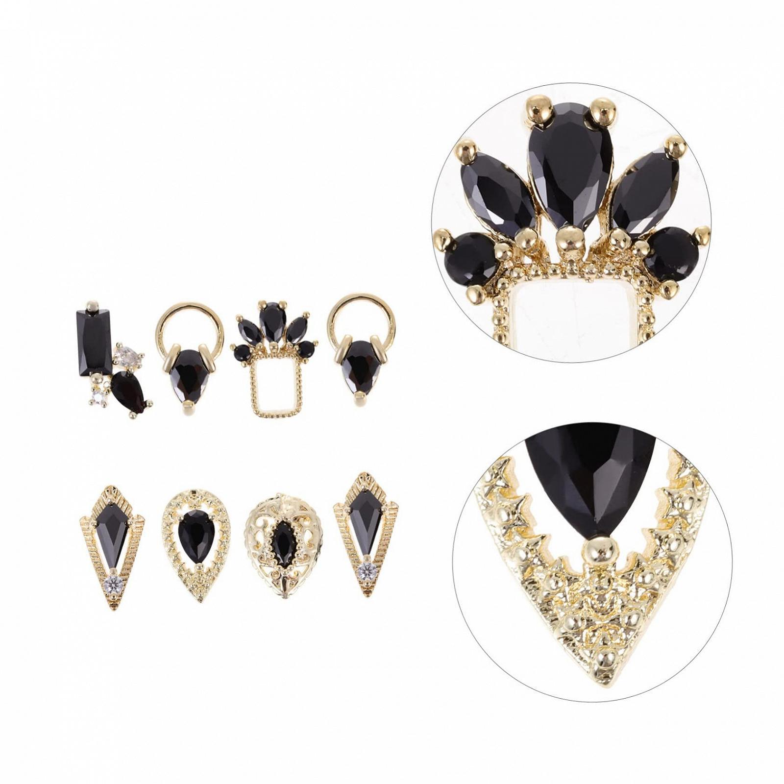 Украшение для ногтей WOONEKY Циркон, 8 шт., Черные золотистые стразы для ногтей, 3D наклейка для ногтей, металлические черные, фото №6