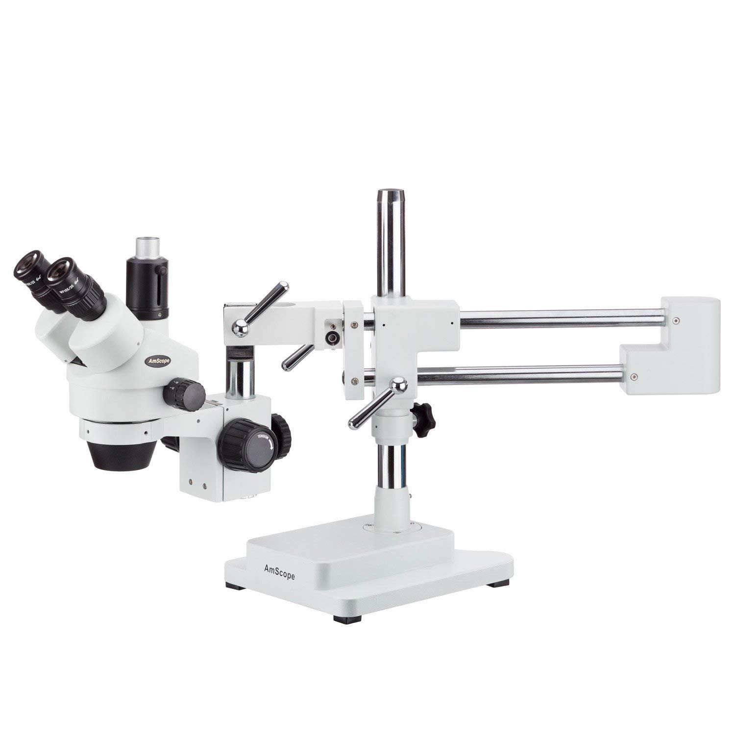 Микроскоп Тринокулярный AmScope SM-4T стерео zoom 7X-45X с двойным штативом и окулярами WF10X, компенсационная длина 100 мм, фото №2