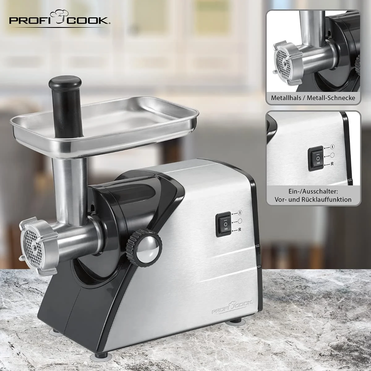 Электрическая мясорубка ProfiCook FW 1060 1000 Вт Черный и серебристый, фото №5 Электрическая мясорубка ProfiCook FW 1060 1000 Вт Черный и серебристый, фото №5