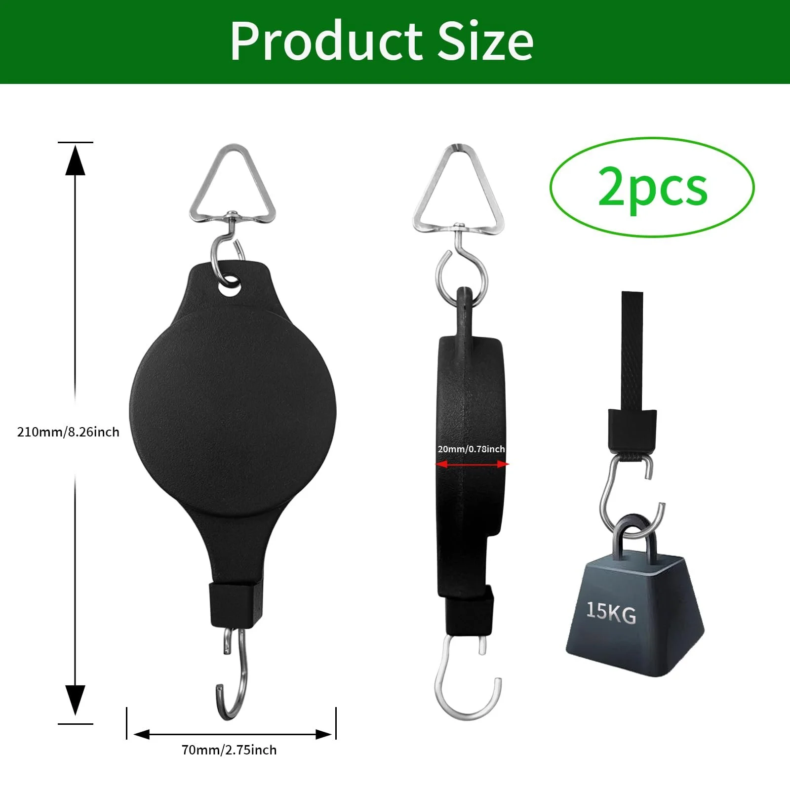 Крючки для кашпо выдвижные Plant Rollers набор 2 шт черные, фото №2