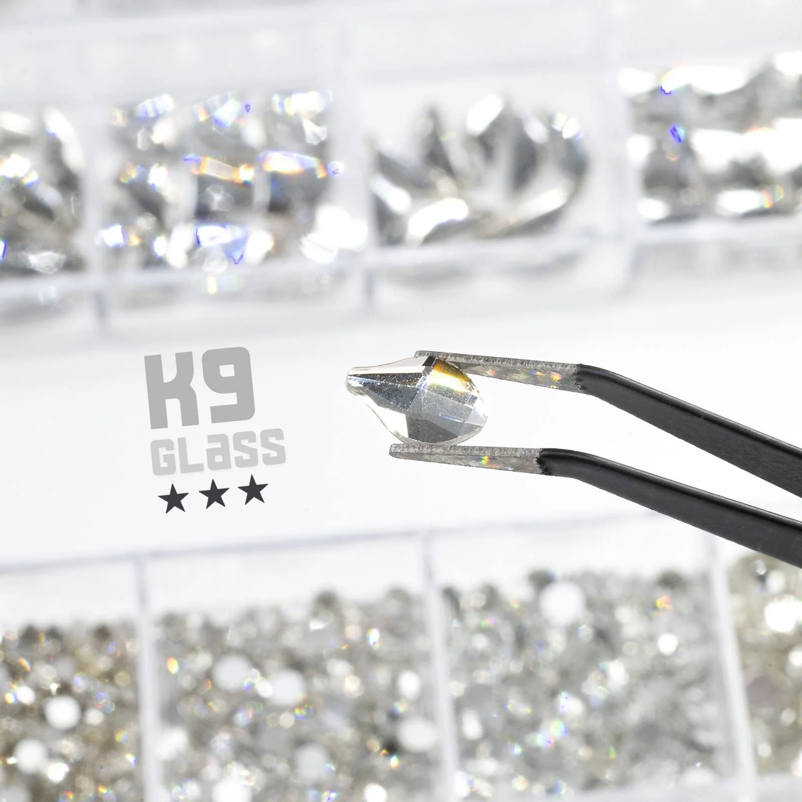 Кристаллы для ногтей Белый Блеск 1420 шт, 24 типа крупных блестящих камней 180 шт + круглые камни из стекла K9 1240 шт разных размеров, украшения для ногтей, фото №4