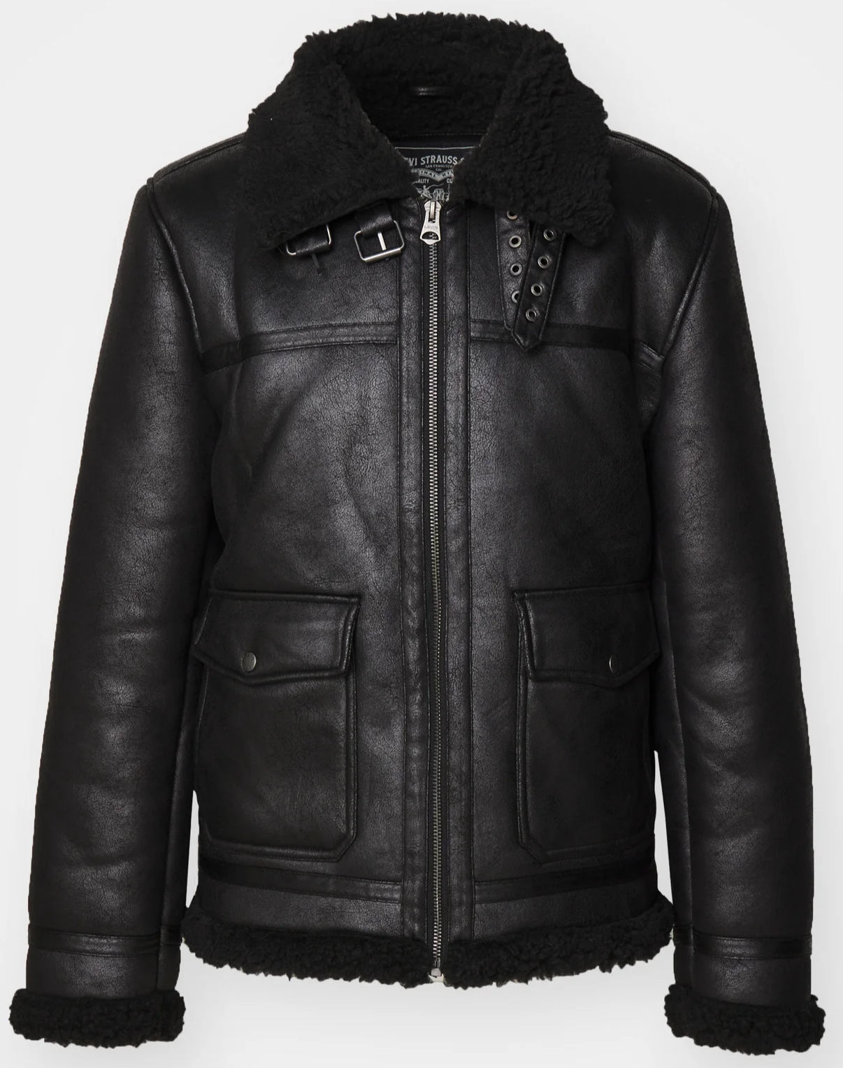 Мужская кожаная куртка Levis - Lsefaux Leather Sherpa Black - L, фото №5