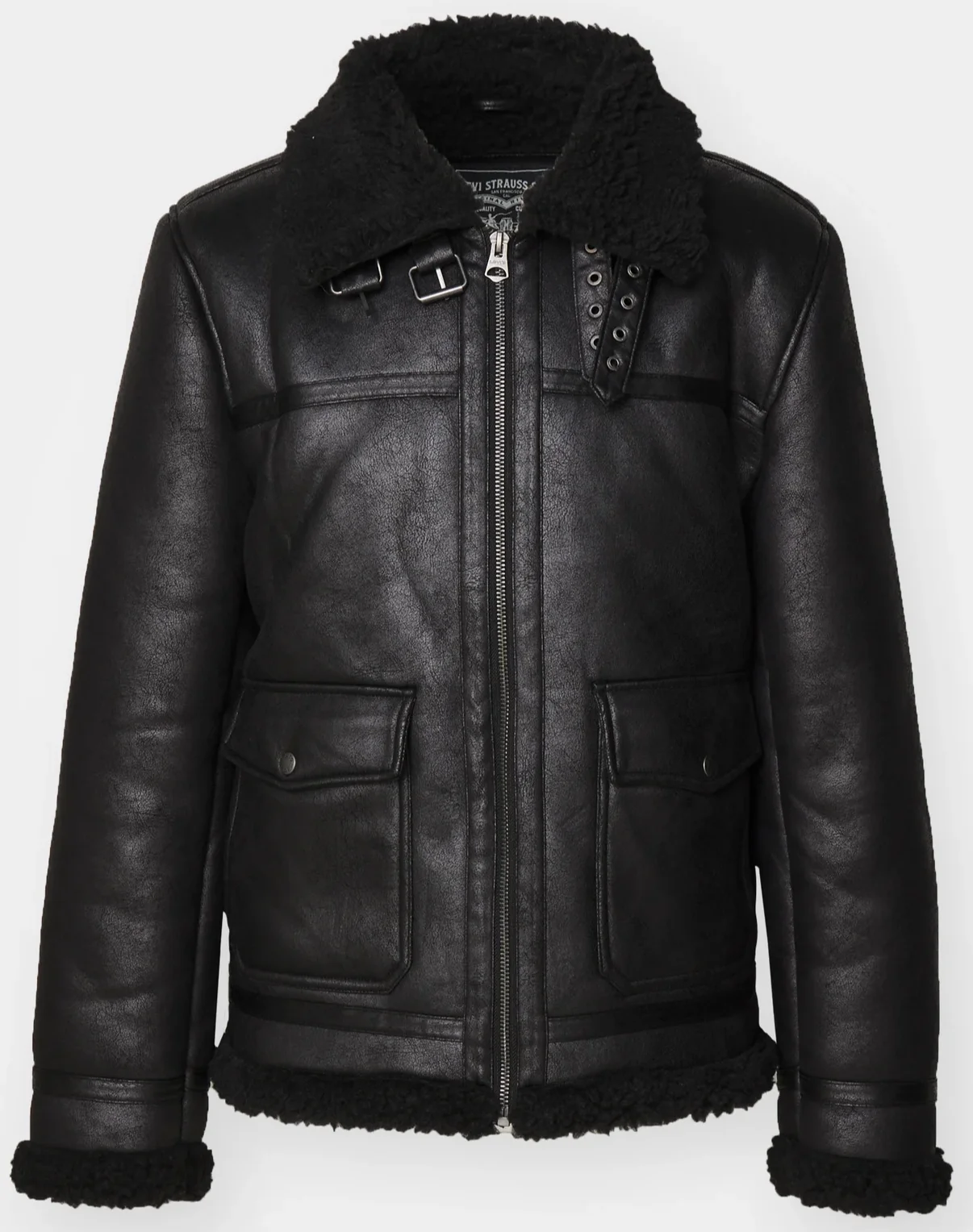 Чоловіча шкіряна куртка Levis - Lsefaux Leather Sherpa Black - L, фото №5