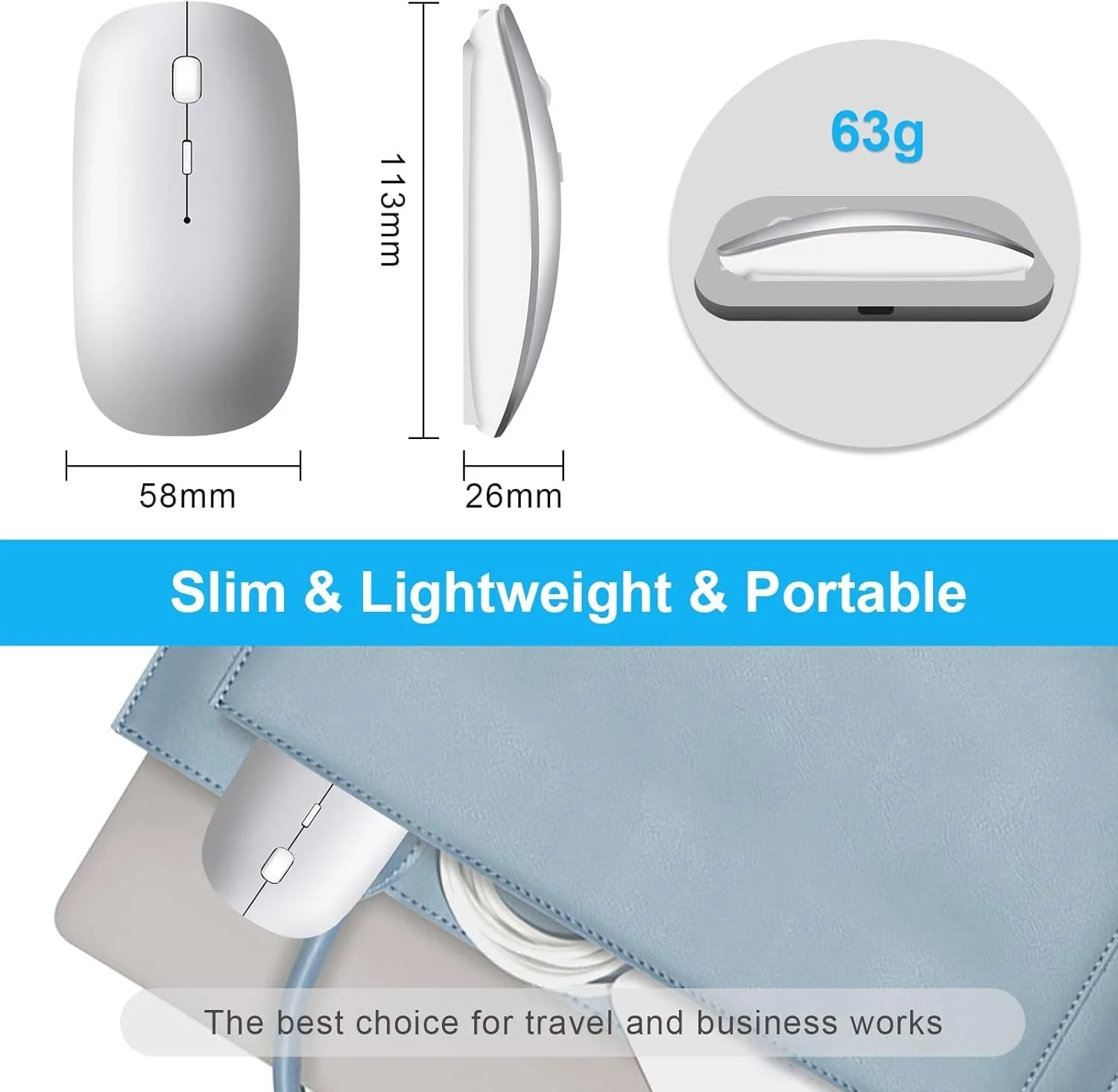 Мышь Беспроводная Qxvnm Bluetooth 5.2 & 3.0 + USB & USB-C 2.4 GHz Приемник Перезаряжаемая, фото №7