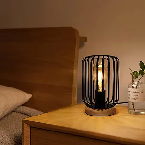 Настольная лампа Retro Vintage Industrial Металл Деревянное основание E27 60 Вт Черная synthetic.ua - Фото 1