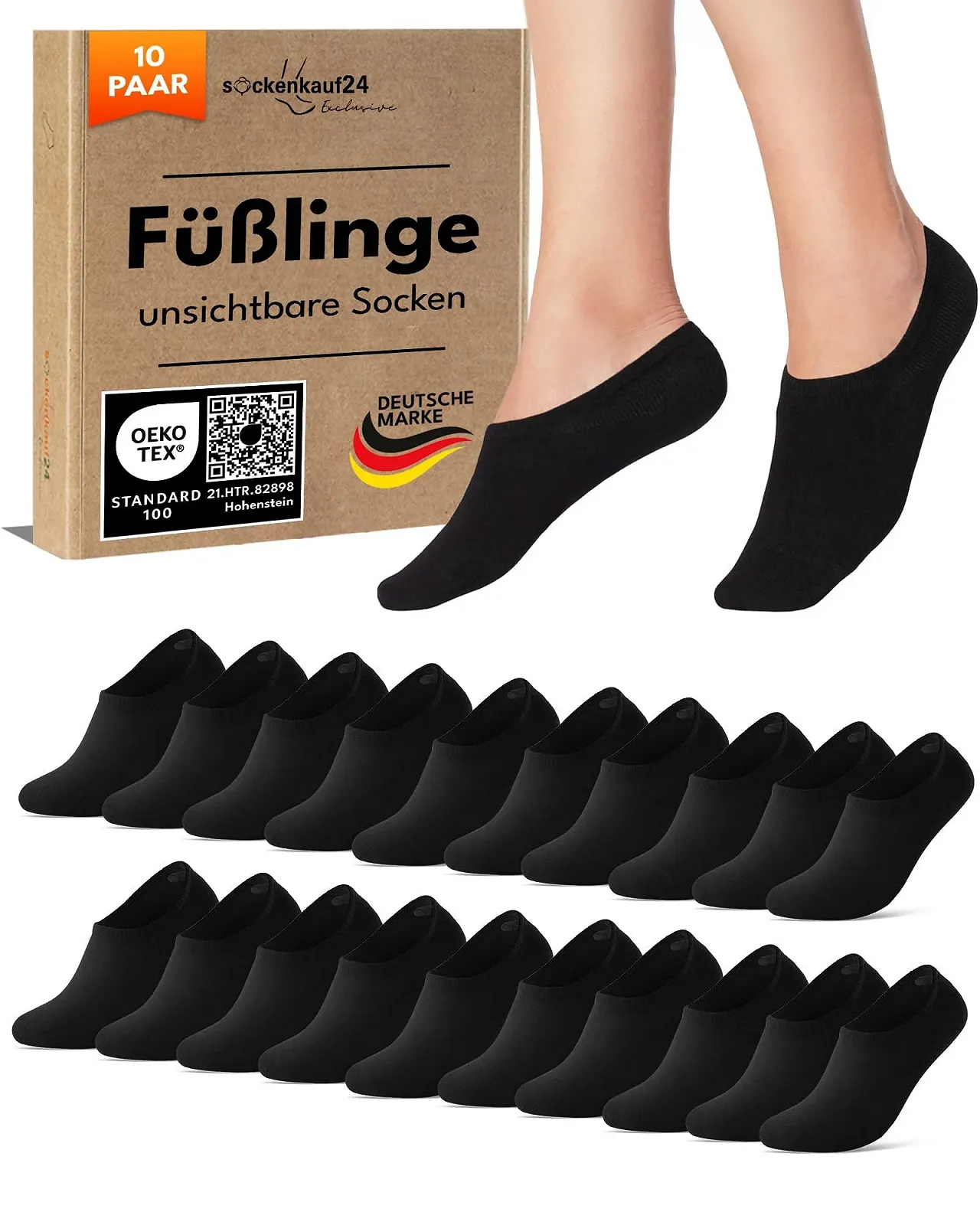 Носки sockenkauf24, 10 пар, для мужчин и женщин, невидимые спортивные носки из дышащего гребенного хлопка с силиконовой накладкой для предотвращения скольжения, фото №1