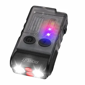 Ліхтар BORUIT V20 LED Перезаряджуваний 1000LM з червоним, синім та теплим світлом, 180 Обертання, 110 dB Зумер Міні, 13 Режимів IP67 Водонепроникний Маленький - Фото 1