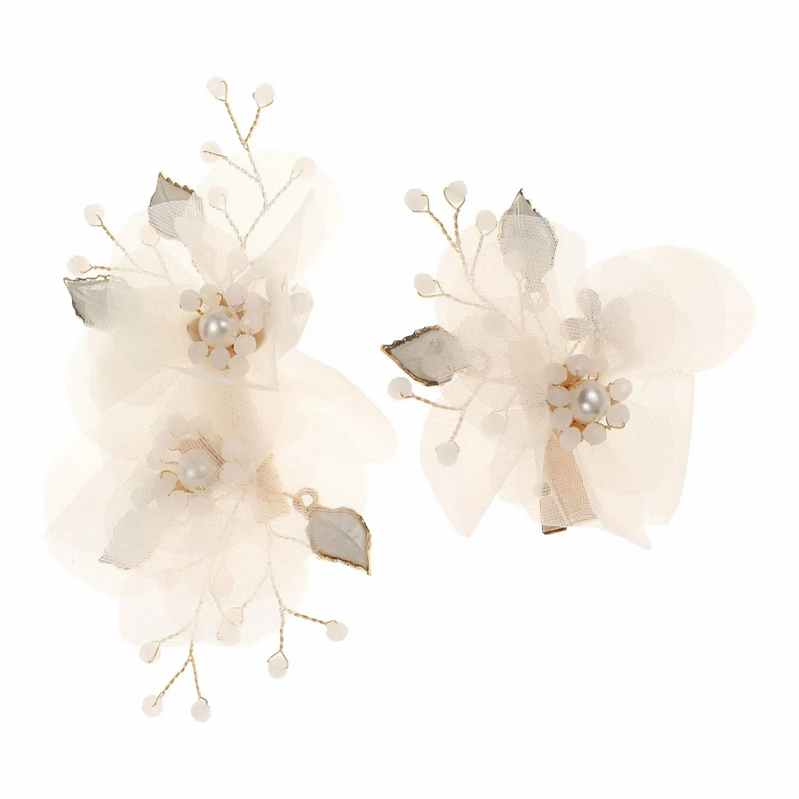 Заколки для волос с жемчугом, 2 шт. Бежевые цветы из тюля с жемчугом и металлическими вставками, фото №8 Заколки для волос с жемчугом, 2 шт. Бежевые цветы из тюля с жемчугом и металлическими вставками, фото №8