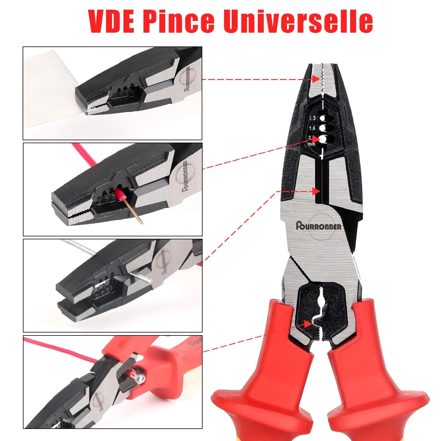 Набор плоскогубцев FOURROBBER VDE 1000 V с универсальными плоскогубцами, плоскогубцами с длинным носом и боковыми кусачками, нескользящая резиновая ручка, 190-205 мм, фото №4 Набор плоскогубцев FOURROBBER VDE 1000 V с универсальными плоскогубцами, плоскогубцами с длинным носом и боковыми кусачками, нескользящая резиновая ручка, 190-205 мм, фото №4